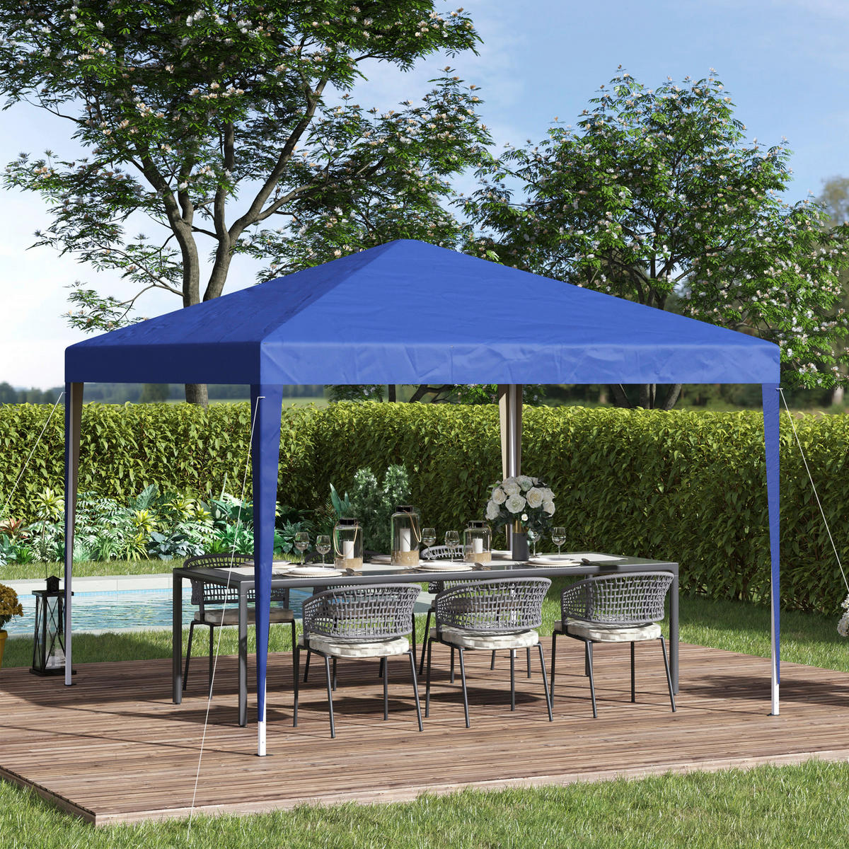 Outsunny Pavillon blau Polyester B/H/L: ca. 295x255x295 cm Pavillon - blau (295,00/295,00/255,00cm) - Outsunny