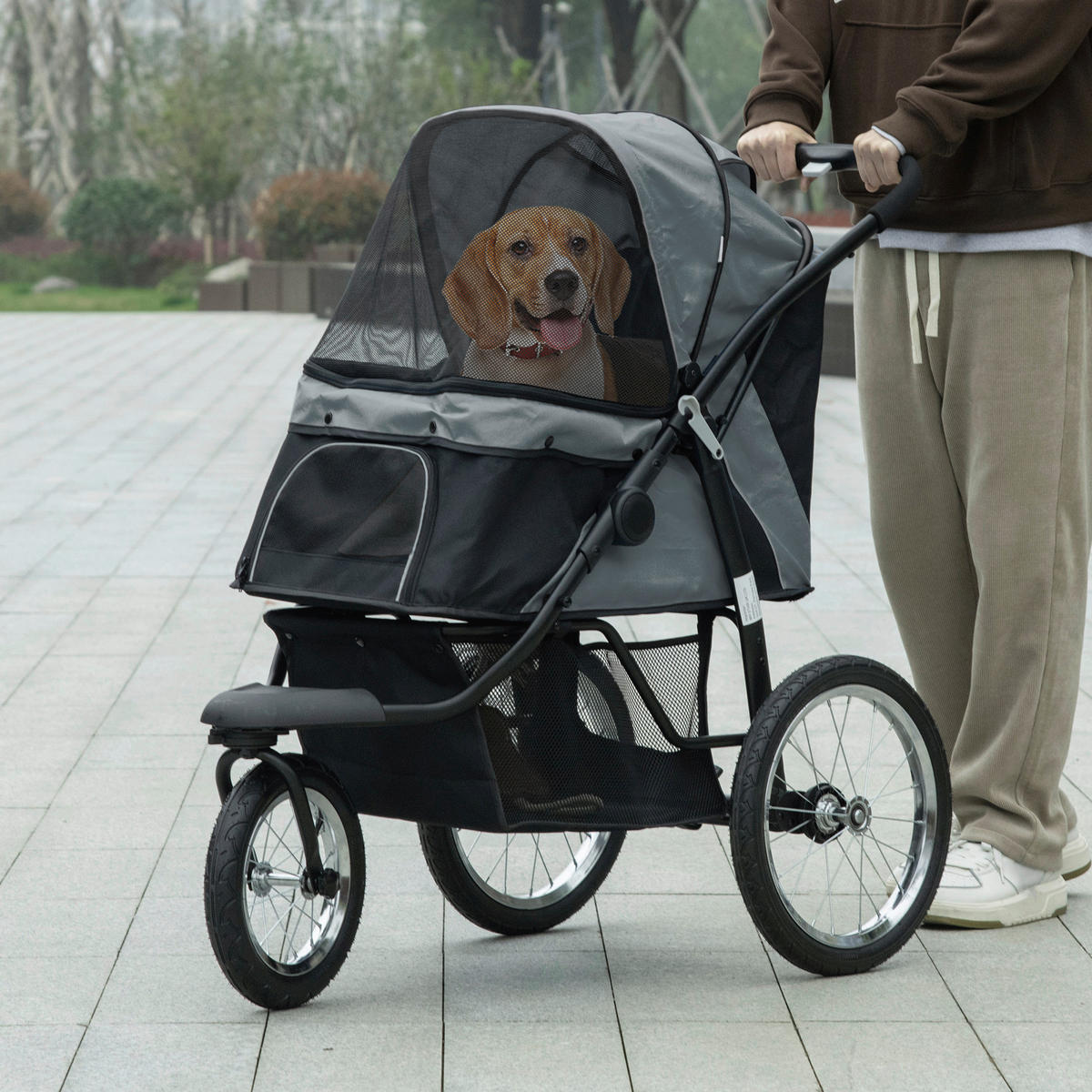 PawHut Hunde-Zubehör grau Polypropylen B/H/L: ca. 58x111x107 cm Hundebuggy - grau (107,00/58,00/111,00cm) - PawHut