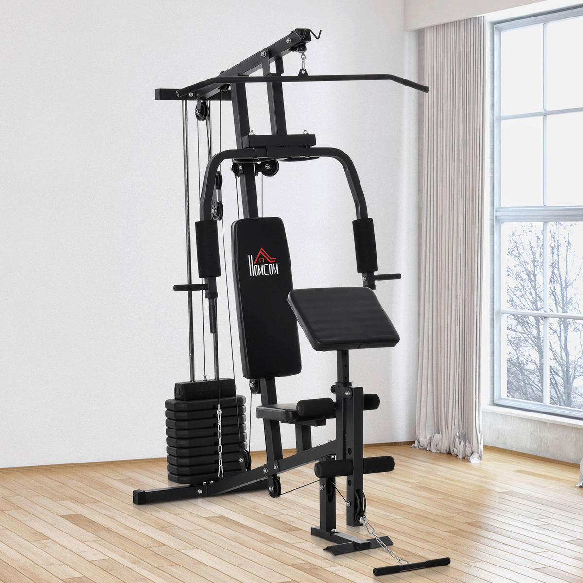 HOMCOM Kraftstation schwarz Kunstleder B/H/L: ca. 108x207x148 cm Kraftstation - schwarz (148,00/108,00/207,00cm) - HOMCOM