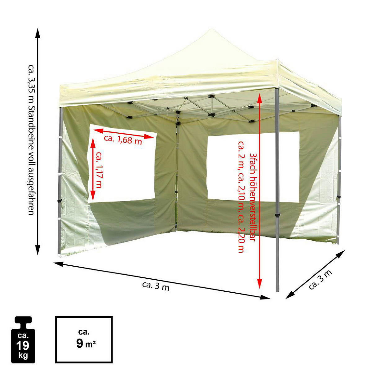 VCM Faltpavillon PROFI champagner Polyester-Mischgewebe B/H/L: ca. 300x220x300 cm PROFI - champagner (300,00/300,00/220,00cm) - VCM