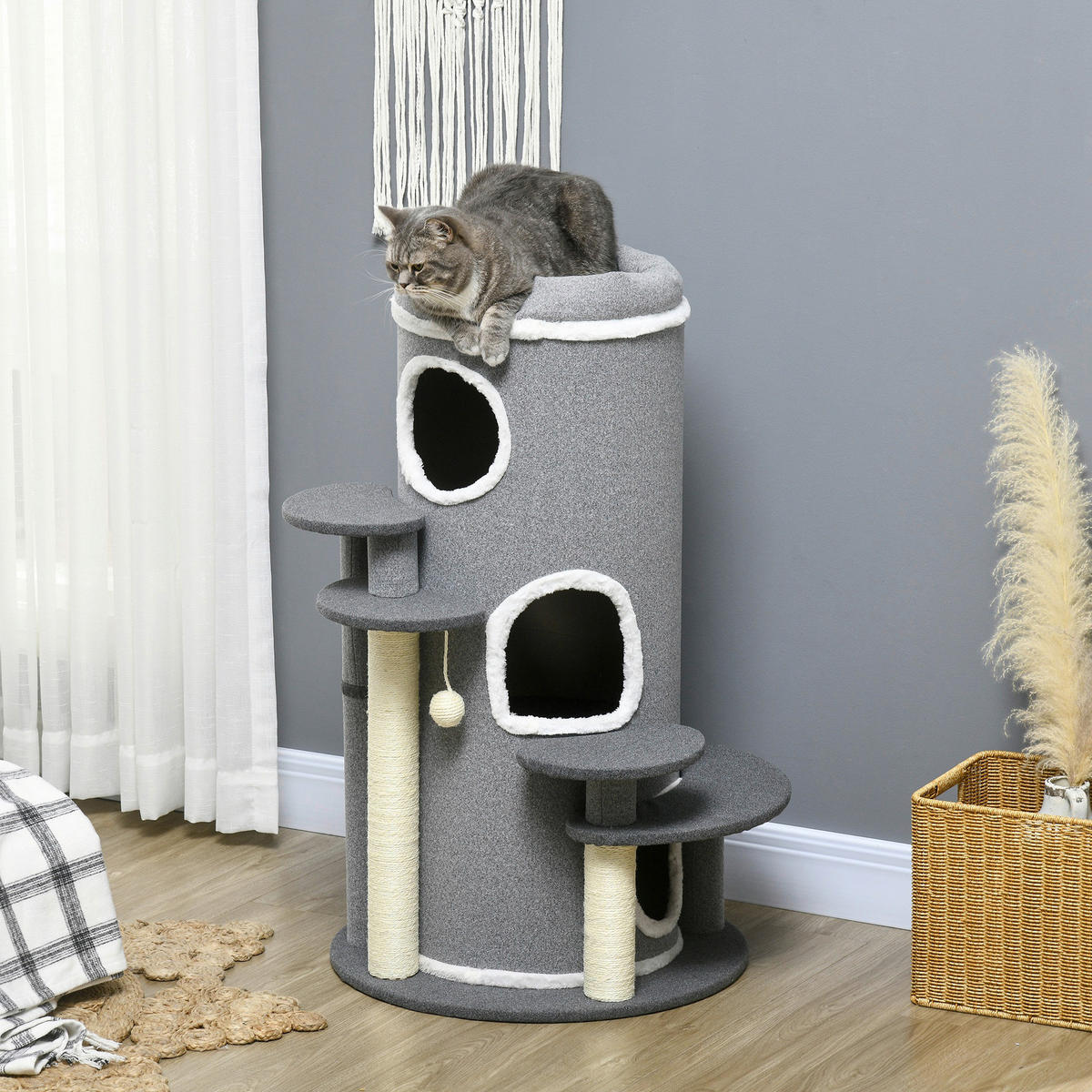 PawHut Kratzbaum grau Sisal B/H/L: ca. 57x99x57 cm Kratzbaum - grau (57,00/57,00/99,00cm) - PawHut