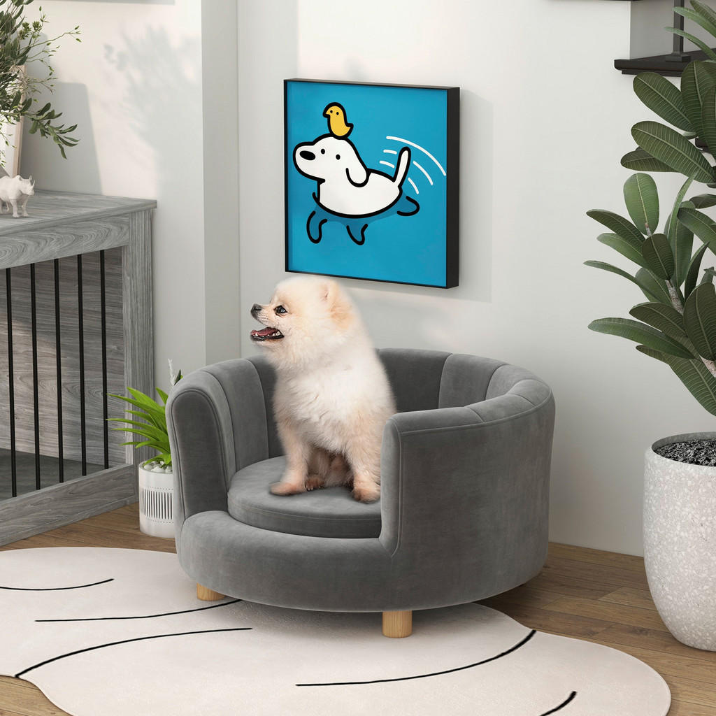 Thumbnail - PawHut Hundesofa grau Polyester B/H/L: ca. 64x37x65 cm