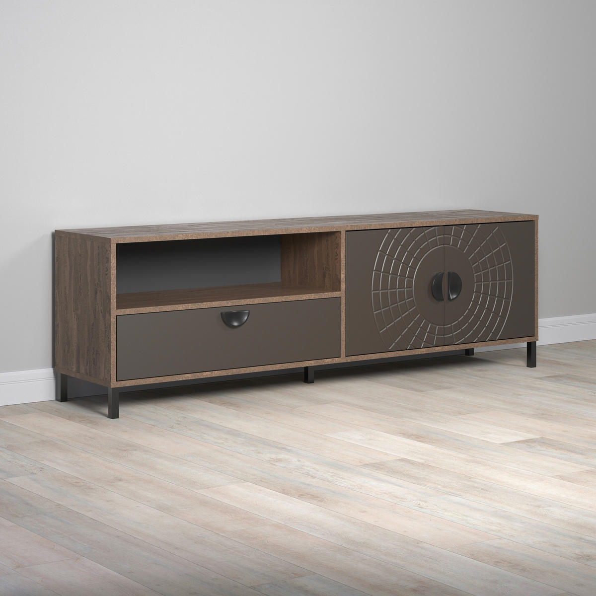 Lowboard Fusion Eiche dunkel Nachbildung bronze Optik B/H/T: ca. 183x55x40 cm Fusion - Eiche/bronze (183,00/55,00/40,00cm)