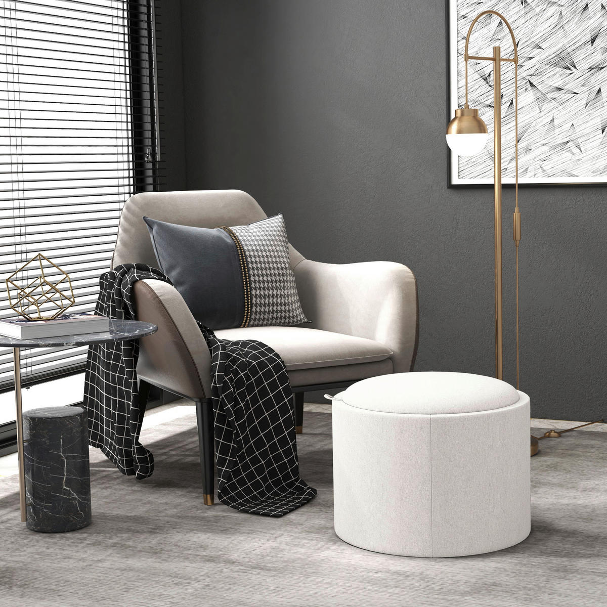 HOMCOM Hocker cremeweiß B/H/L: ca. 56x56x42 cm Polsterhocker - cremeweiß (42,00/56,00/56,00cm) - HOMCOM