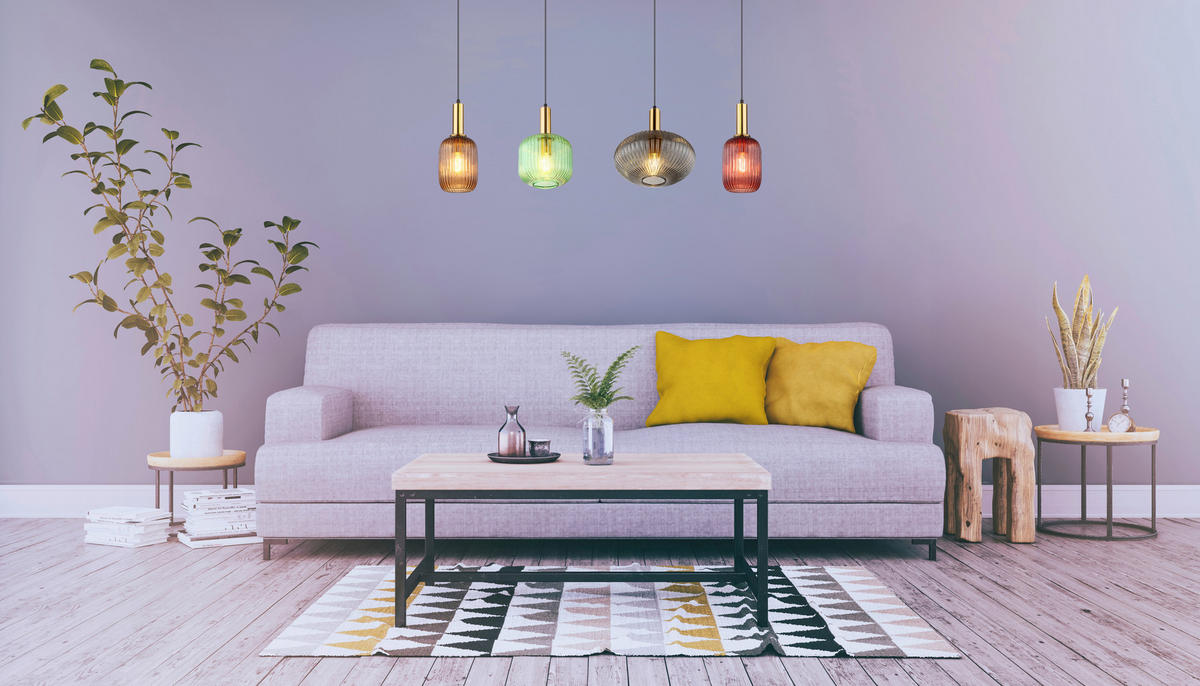 Pendelleuchte messing Metall Glas B/H/L: ca. 30x120x115 cm E27 4 Brennstellen Normy - messing (115,00/30,00/120,00cm)