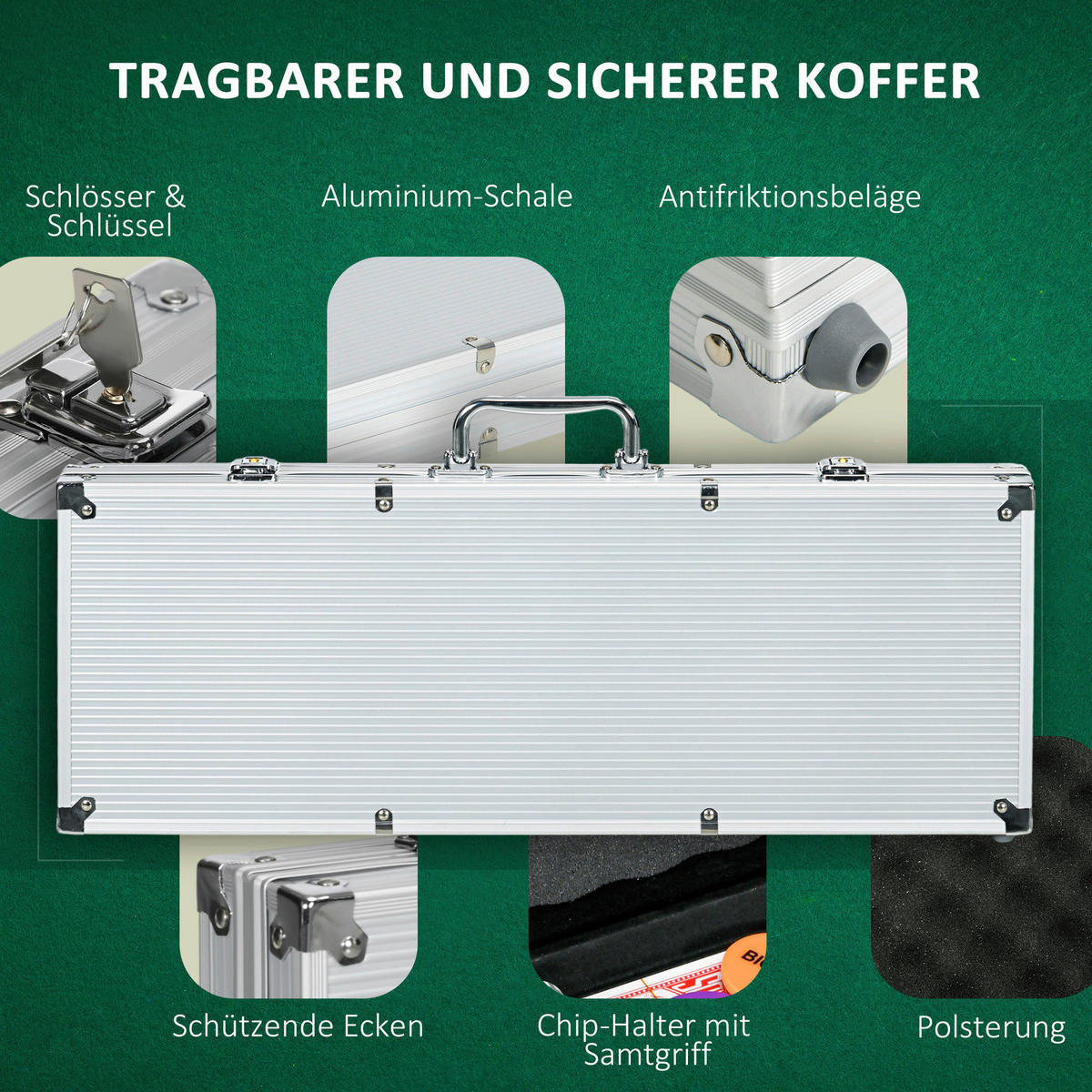 SPORTNOW Spielzeug B/H/L: ca. 23,5x56x6,5 cm Pokerkoffer_Set - silber (6,50/23,50/56,00cm) - SPORTNOW