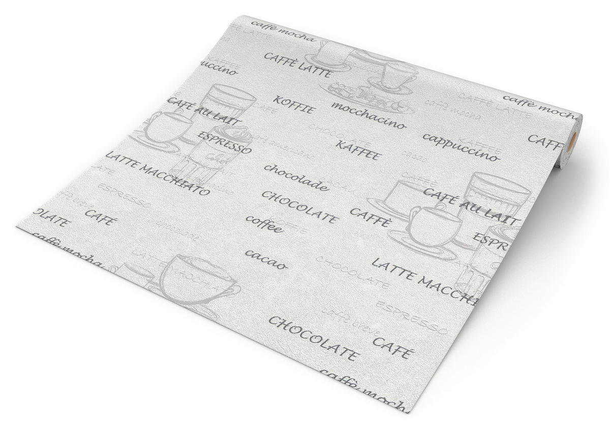 Vliestapete Kaffee weiß silber B/L: ca. 53x1005 cm Vliestapete_770421 VW15 oben - weiß/silber (53,00/1005,00cm)