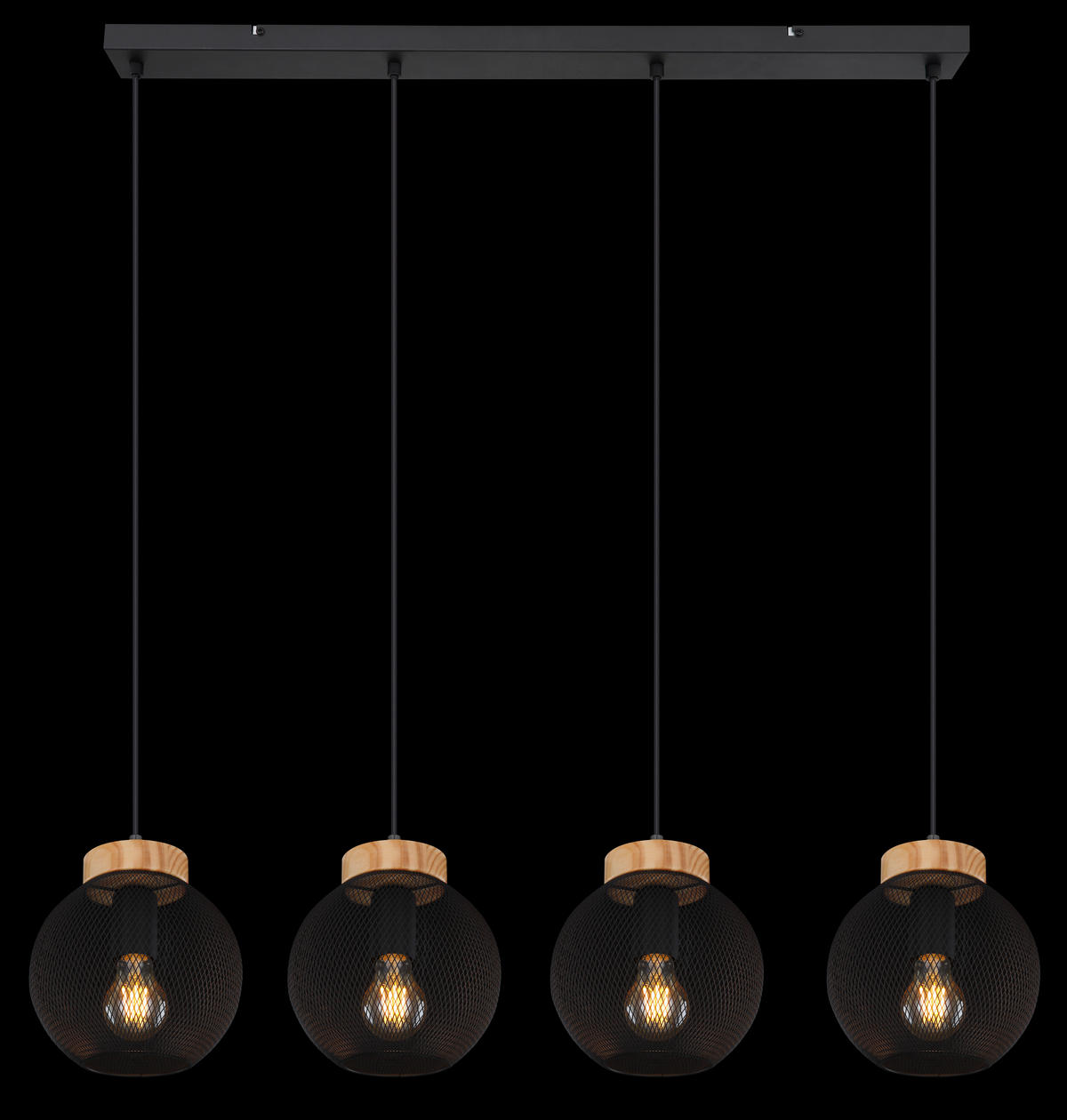 GLOBO Pendelleuchte PABLO 15663-4H mattschwarz natur Metall Holz B/H/T: ca. 95x120x20 cm E27 4 Brennstellen PABLO - natur/mattschwarz (95,00/120,00/20,00cm) - GLOBO