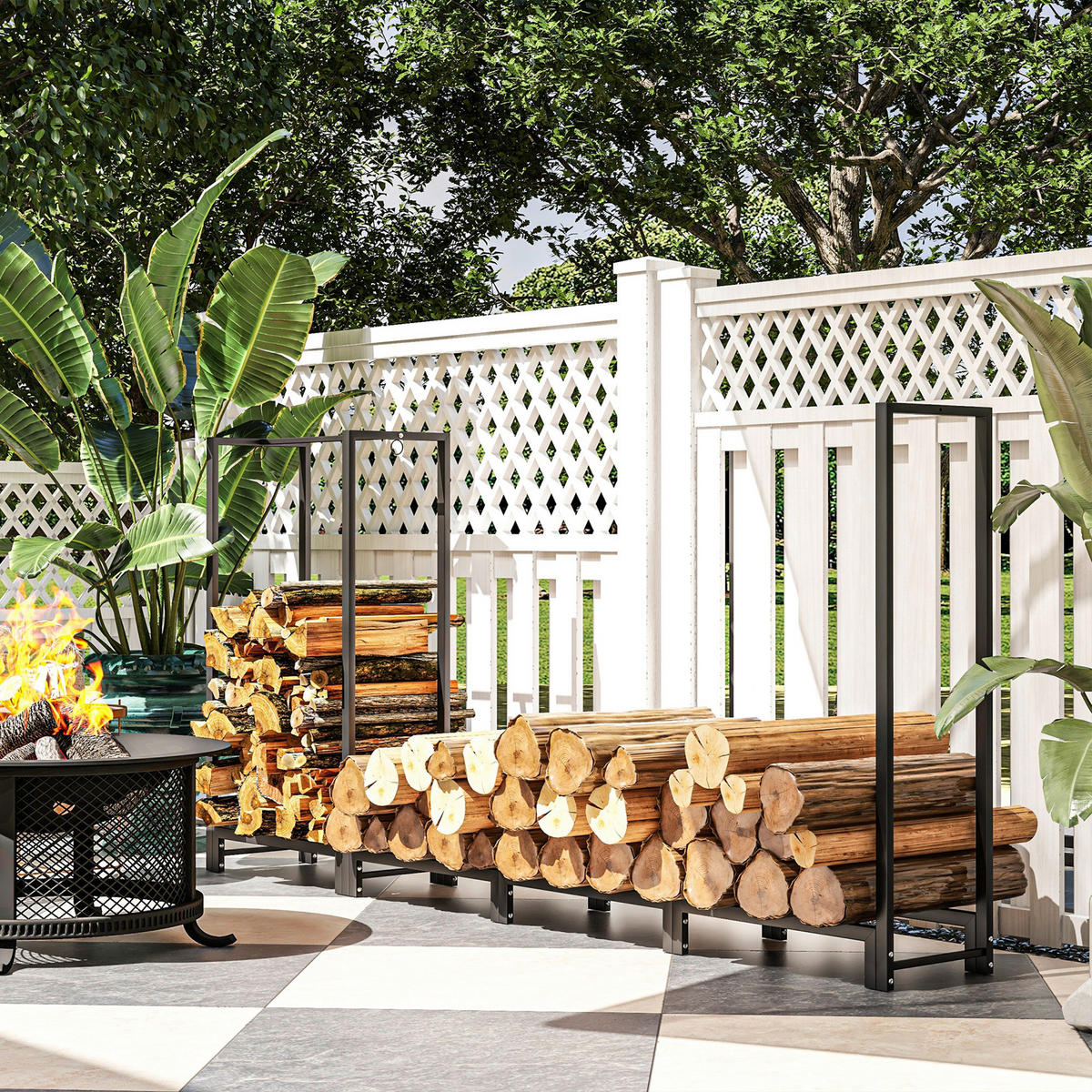 Outsunny Kaminholzregal schwarz B/H/L: ca. 32x115x240 cm Kaminholzregal - schwarz (240,00/32,00/115,00cm) - Outsunny