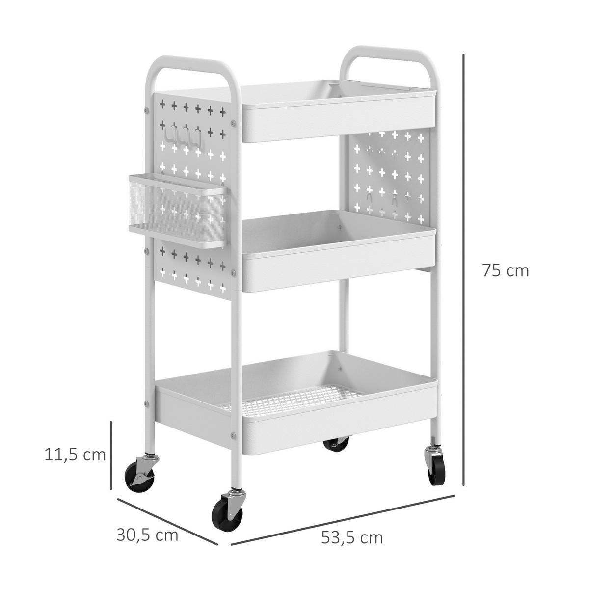 HOMCOM Küchenwagen weiß Edelstahl B/H/L: ca. 30,5x53,5x75 cm Küchenwagen - weiß (75,00/30,50/53,50cm) - HOMCOM