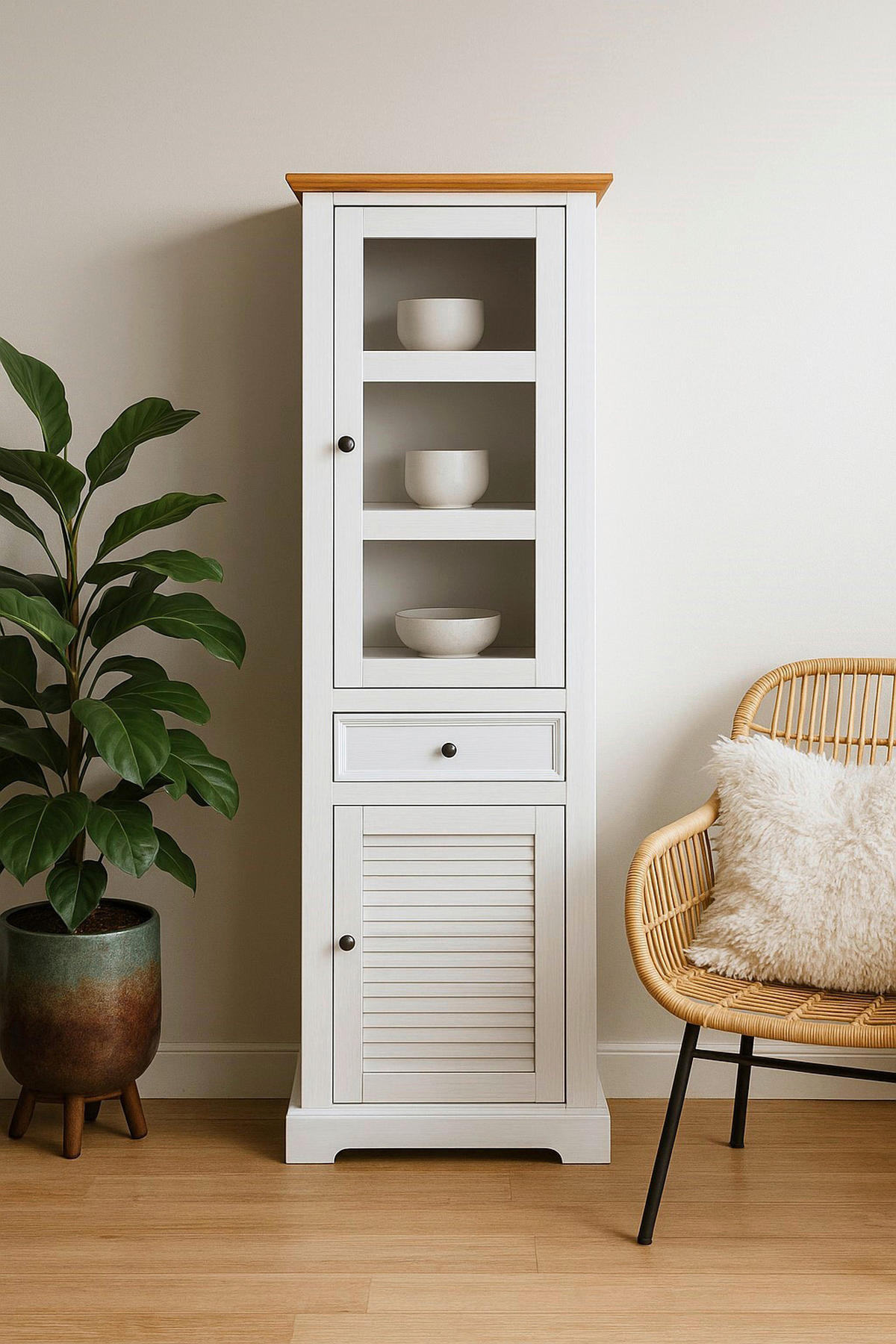 Vitrine Breda B/H/T: ca. 70x195x42 cm Breda - weiß/honig (70,00/195,00/42,00cm)