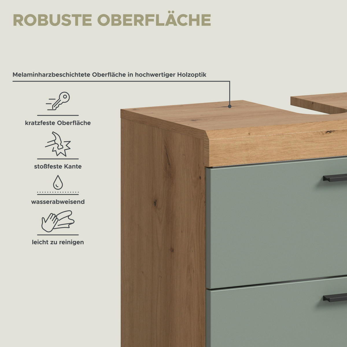 Waschbeckenunterschrank Scout Eiche Artisan Nachbildung salbei Nachbildung B/H/T: ca. 60x56x37 cm Scout - Eiche/salbei (60,00/56,00/37,00cm) - xonox.home