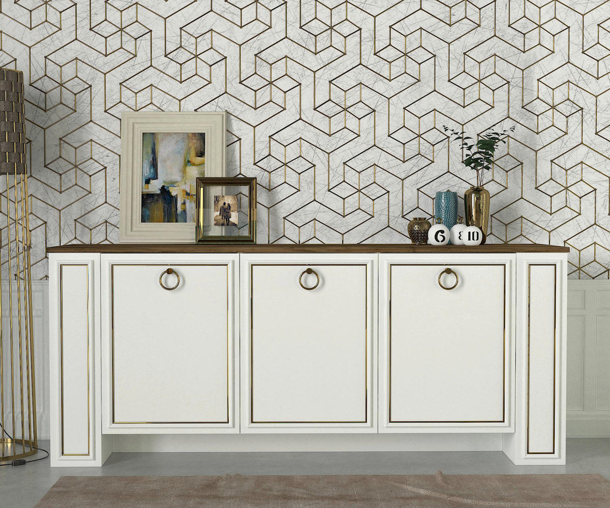 Sideboard Sansa weiß walnuss Nachbildung B/H/T: ca. 180x76x45 cm Sansa - weiß/walnuss (180,00/76,00/45,00cm) - moebel17