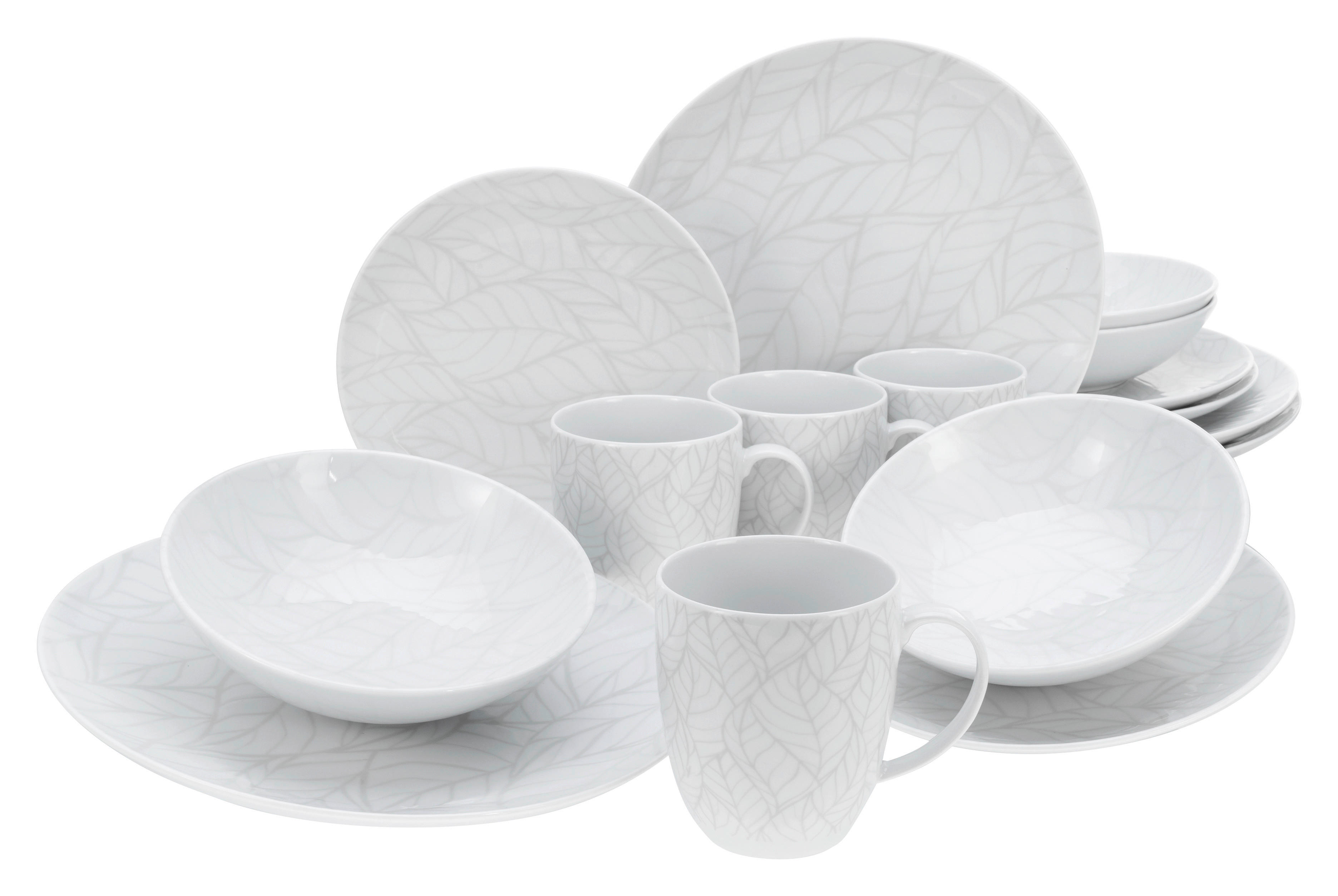 CreaTable Kombiservice Blätter - Serie Home weiß Porzellan 16 tlg. Blätter - Serie Home - weiß - CreaTable