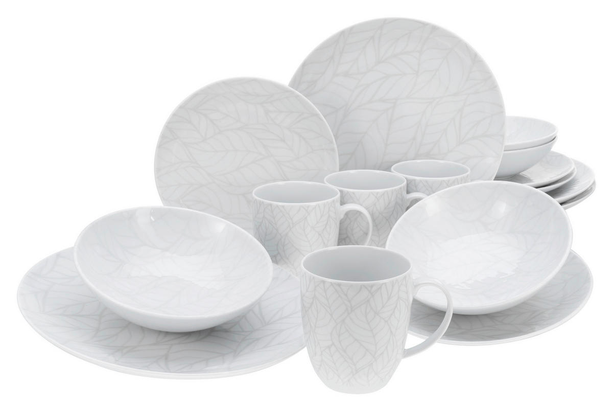 CreaTable Kombiservice Blätter - Serie Home weiß Porzellan 16 tlg. Blätter - Serie Home - weiß - CreaTable