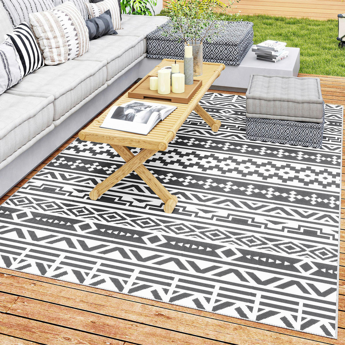 Outsunny Outdoor-Teppich weiß B/H/L: ca. 274x1x182 cm Outdoorteppich - weiß/dunkelgrau (182,00/274,00/1,00cm) - Outsunny