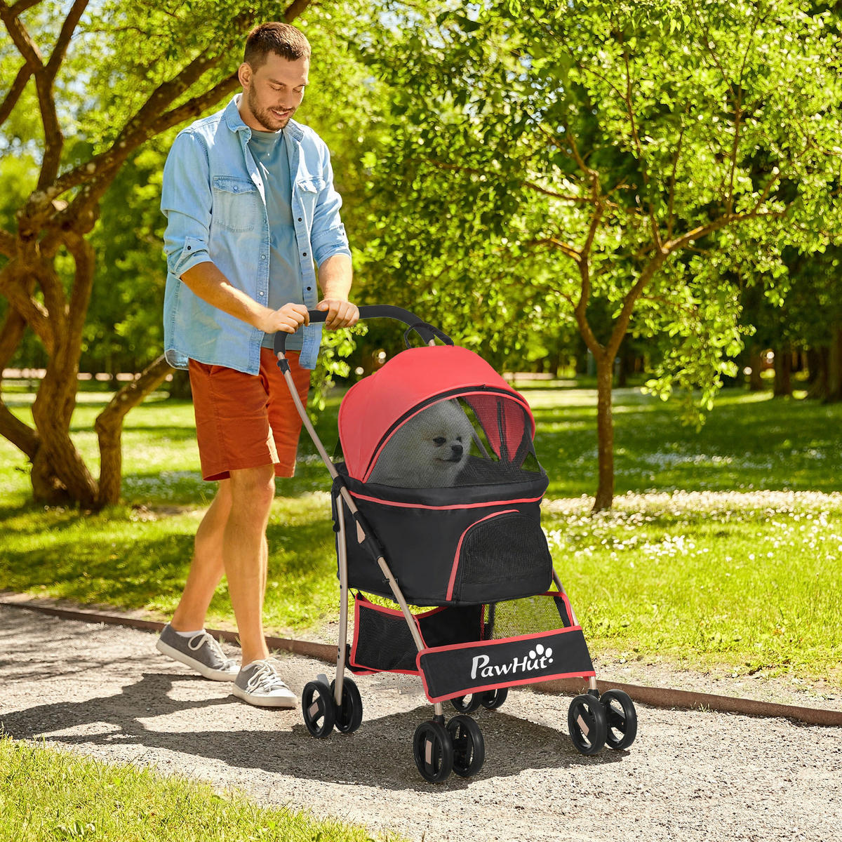 PawHut Hunde-Zubehör rot Edelstahl B/H/L: ca. 49,5x82x98 cm Hundetrolley - rot (98,00/49,50/82,00cm) - PawHut