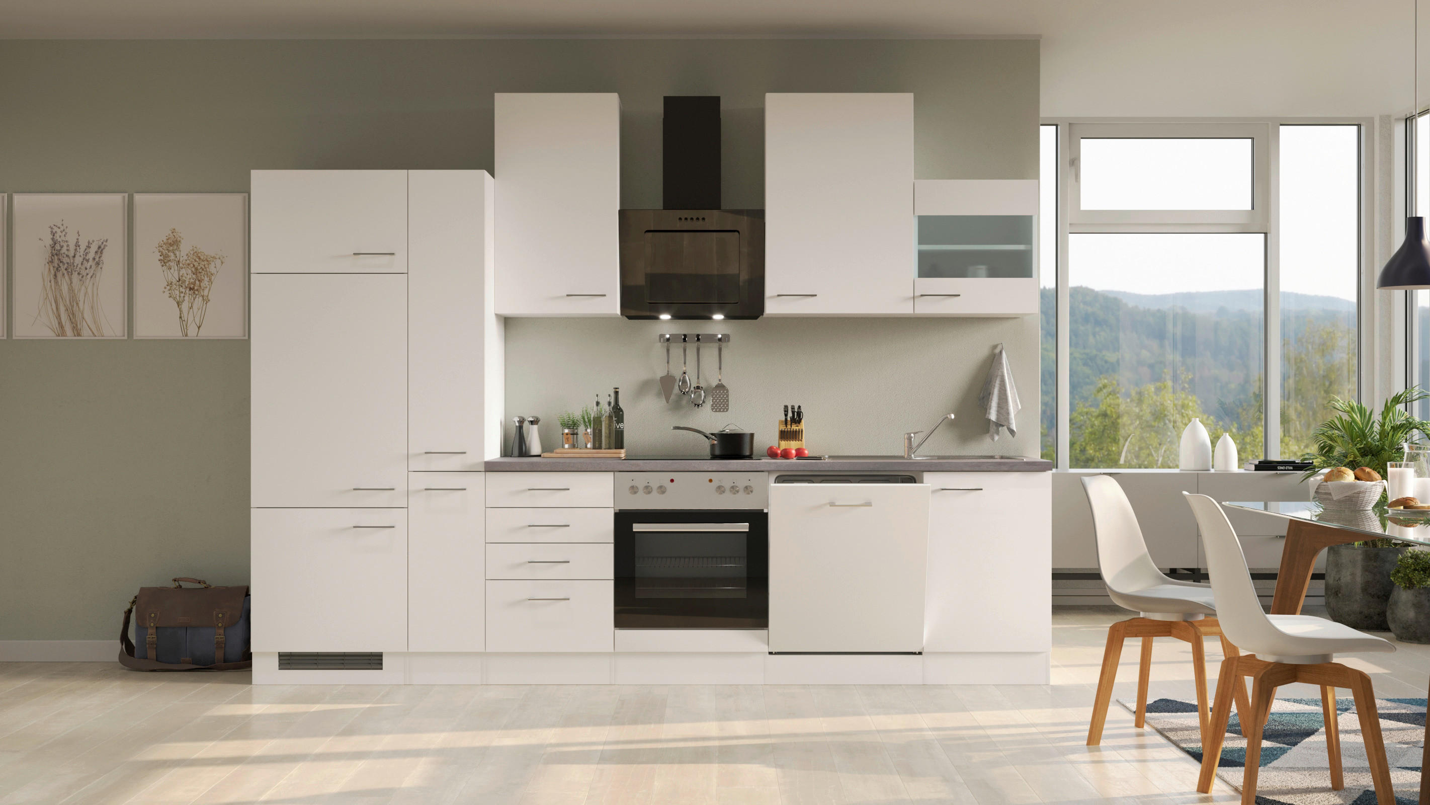 Küchenblock Vita weiß matt B/H/T: ca. 310x234x60 cm Vita - Beton/weiß (310,00/234,00/60,00cm) - Flex-Well
