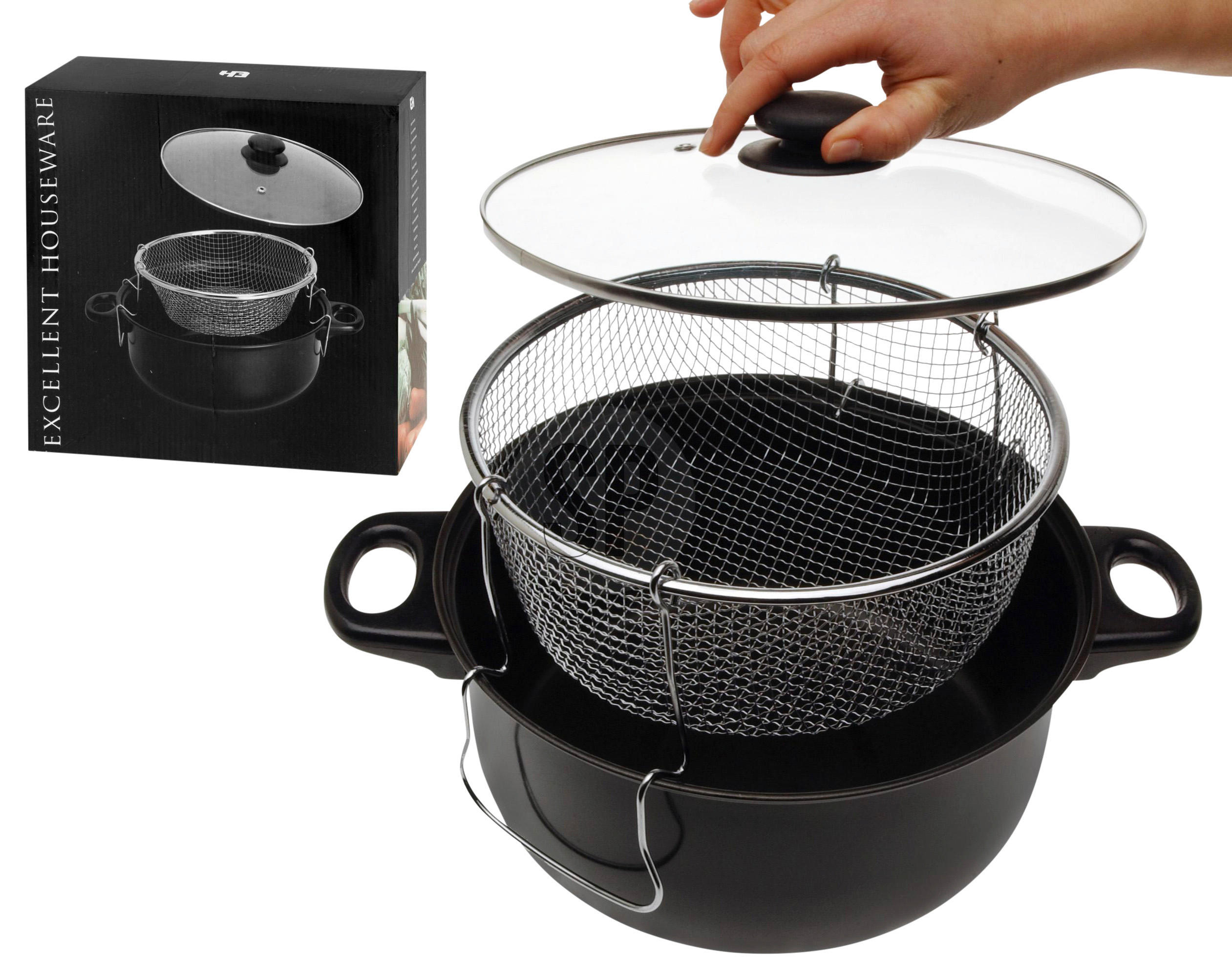 EH household Frittiertopf schwarz Stahl B/H/L: ca. 27x10,5x27,5 cm Frittiertopf - schwarz (27,50/27,00/10,50cm) - EH household