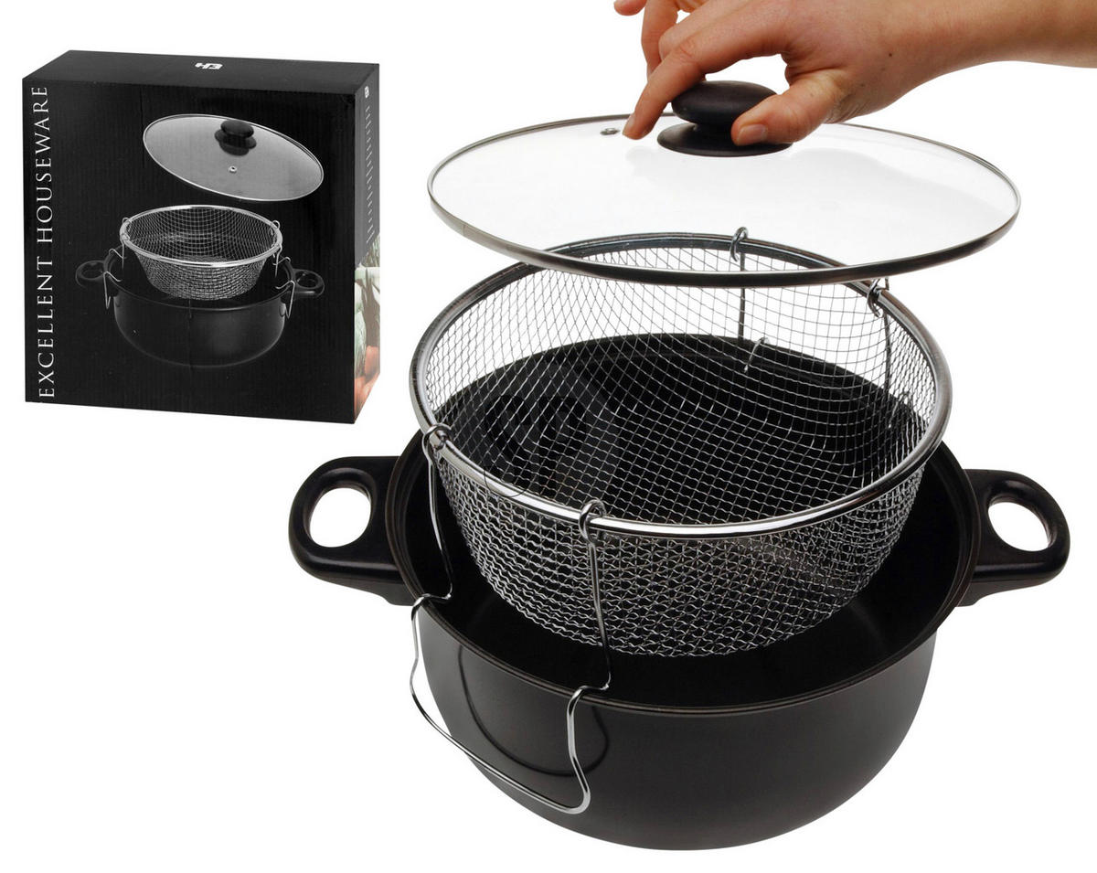 EH household Frittiertopf schwarz Stahl B/H/L: ca. 27x10,5x27,5 cm Frittiertopf - schwarz (27,50/27,00/10,50cm) - EH household