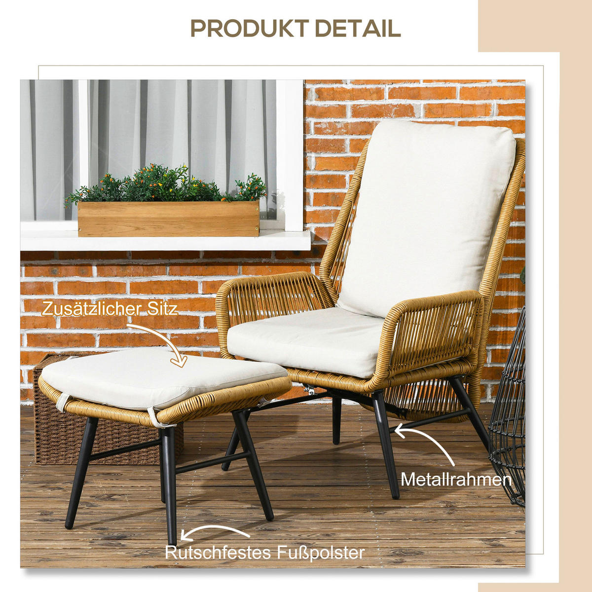 Outsunny Gartensessel natur Polyester B/H/L: ca. 83x94x67 cm Gartensessel - natur (67,00/83,00/94,00cm) - Outsunny