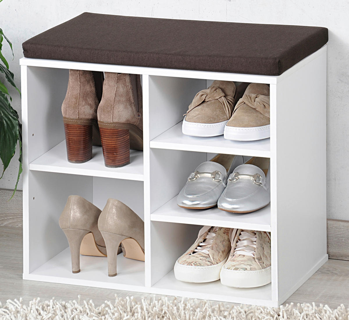 Kesper Schuhschrank weiß Holz B/H/L: ca. 48x29,5x51,5 cm Schuhregal_mit_Sitzkissen - weiß (51,50/48,00/29,50cm) - Kesper
