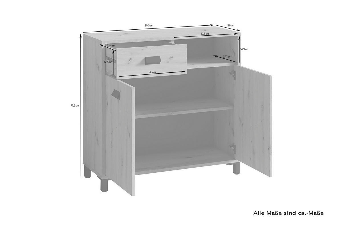 Kommode WELLNESS Eiche Artisan Nachbildung schwarz schwarz anthrazit B/H/T: ca. 80,5x77,5x31 cm WELLNESS - Eiche/schwarz (80,50/77,50/31,00cm) - byLIVING