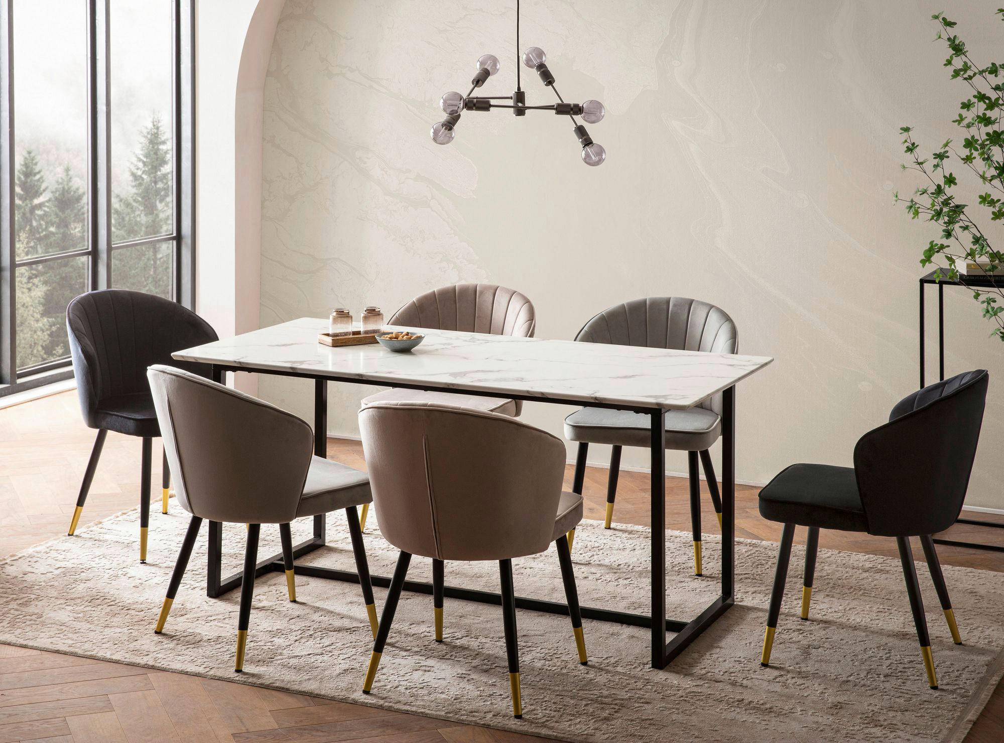 Esstisch weiß Marmor Optik B/H/T: ca. 200x76x90 cm Esstisch - weiß (200,00/76,00/90,00cm) - Wohnling
