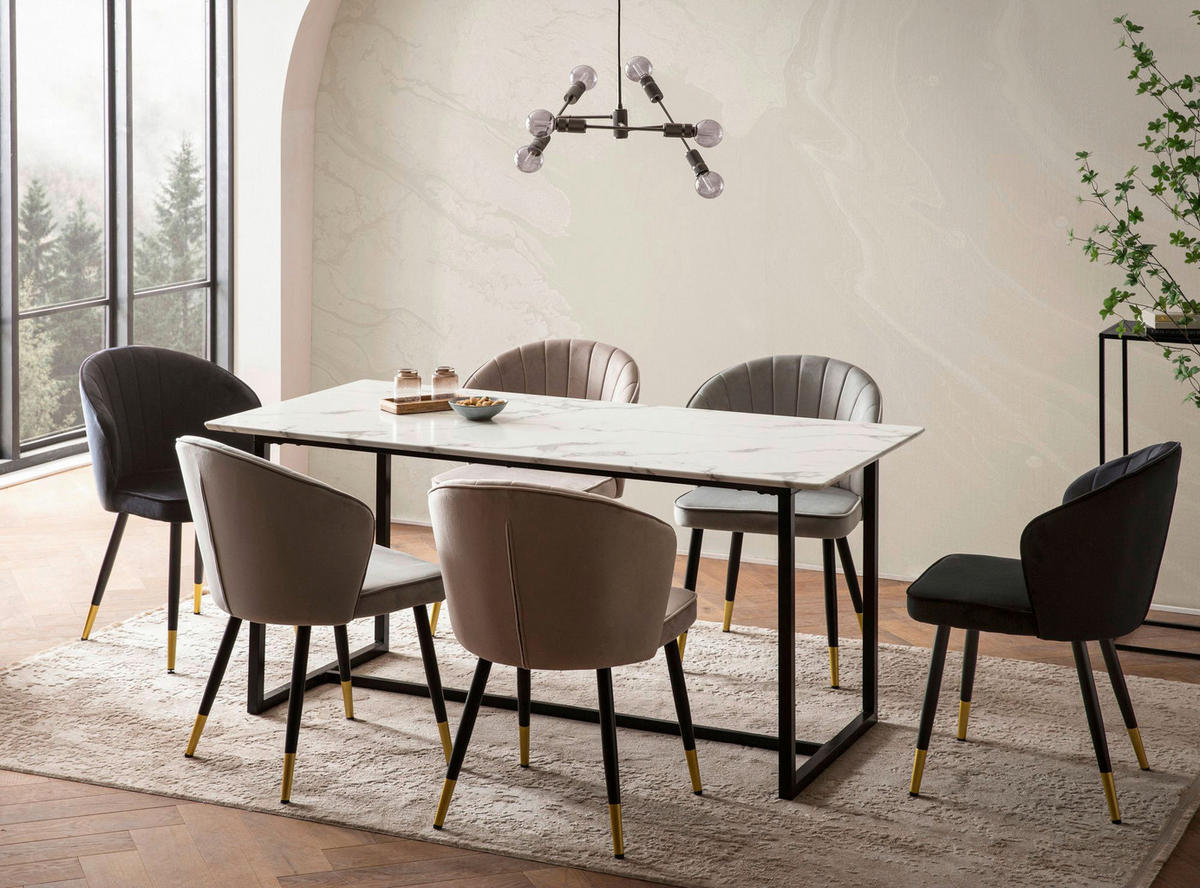 Esstisch weiß Marmor Optik B/H/T: ca. 200x76x90 cm Esstisch - weiß (200,00/76,00/90,00cm) - Wohnling