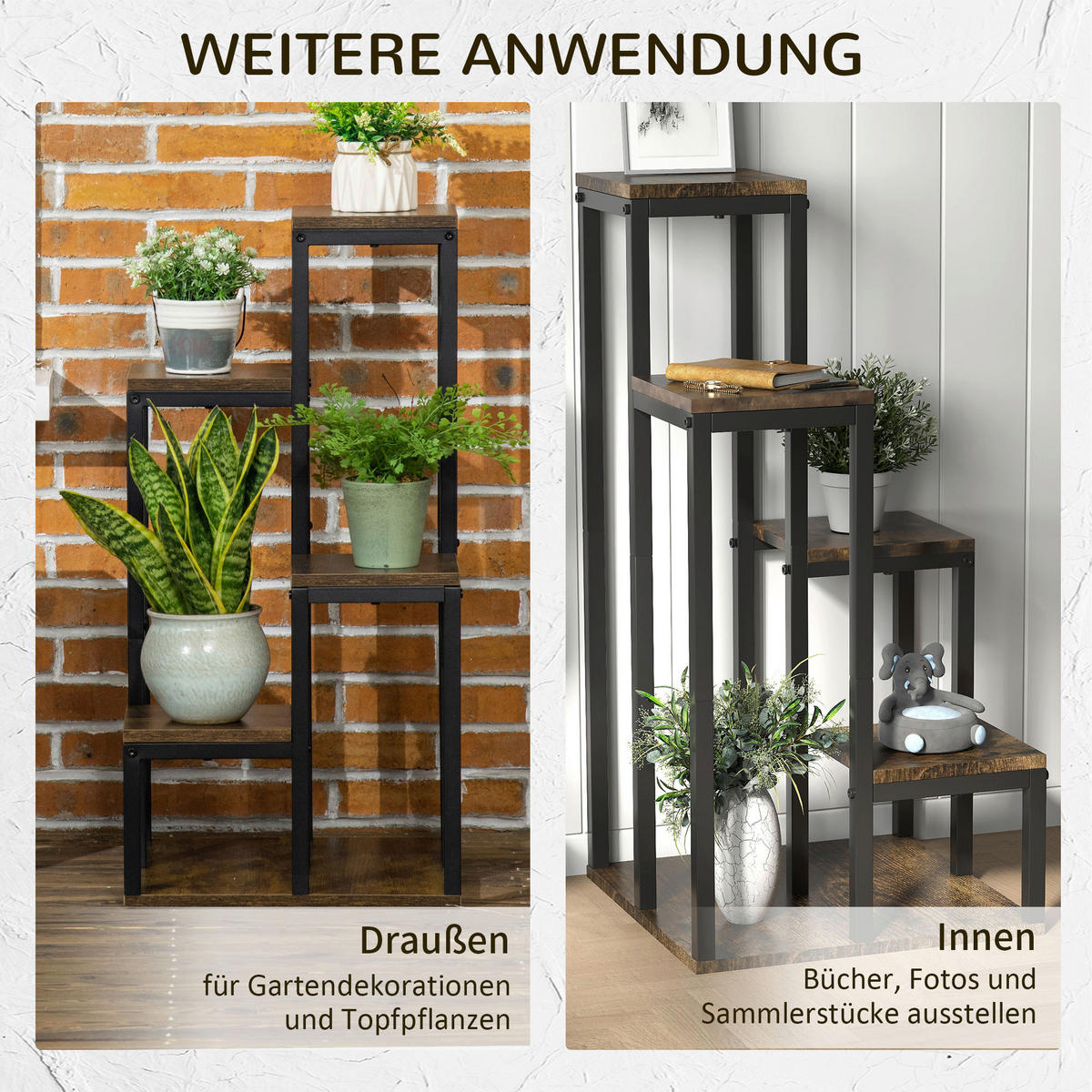 Outsunny Blumenständer braun MDF B/H/L: ca. 40x81x40 cm Blumenständer - braun (40,00/40,00/81,00cm) - Outsunny