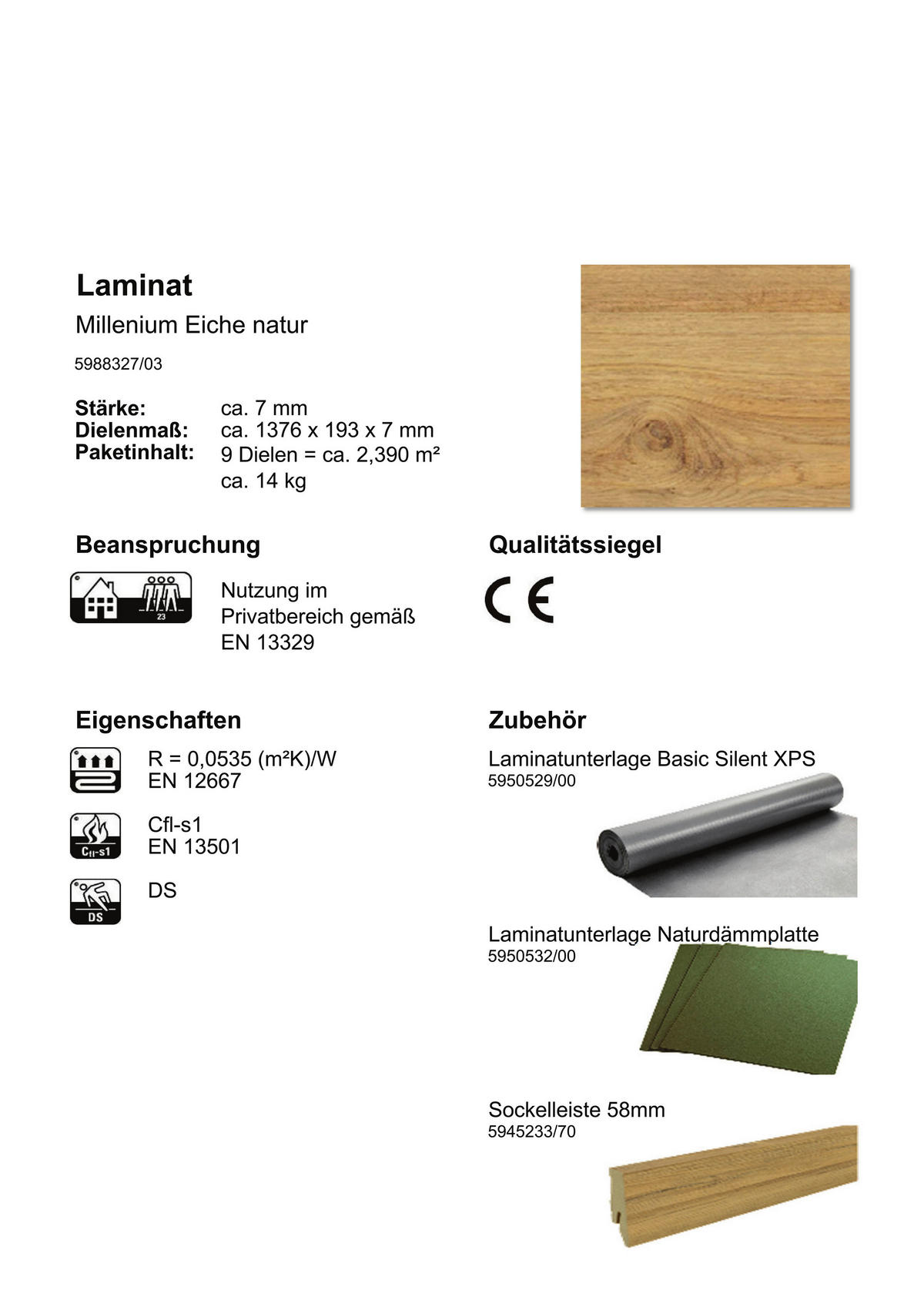 Laminatboden Millenium ca. 2,39 m² im Paket  B/L: ca. 19,3x137,9 cm pro Paket Millenium ca. 2,39 m² im Paket - natur (19,30/137,90cm)