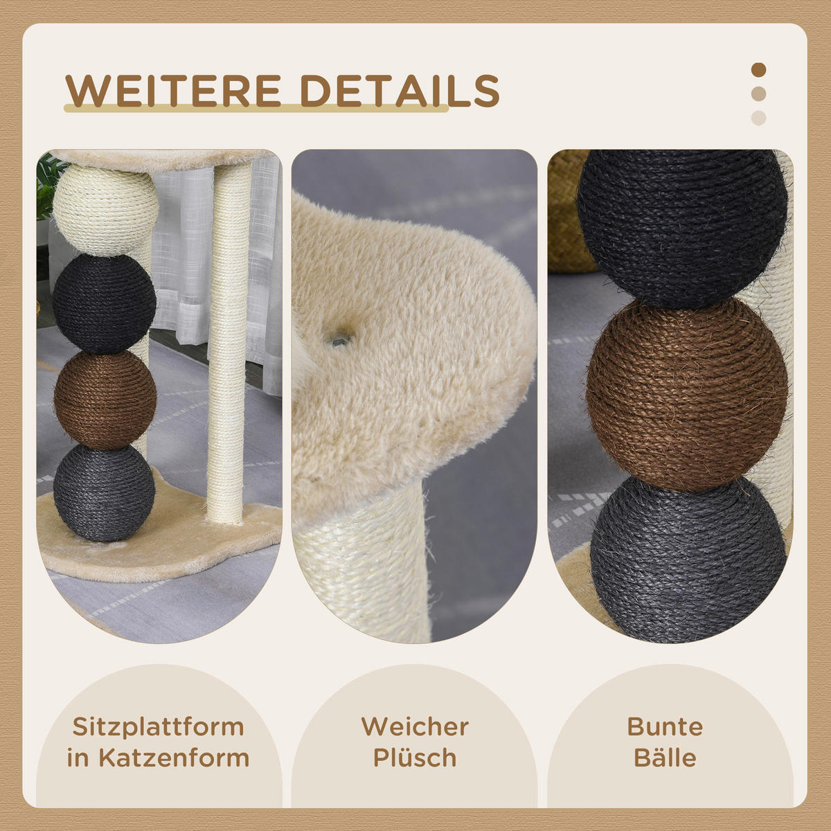 PawHut Kratzbaum beige Polyester B/H/L: ca. 38x64x38 cm Kratzbaum - beige (38,00/38,00/64,00cm) - PawHut