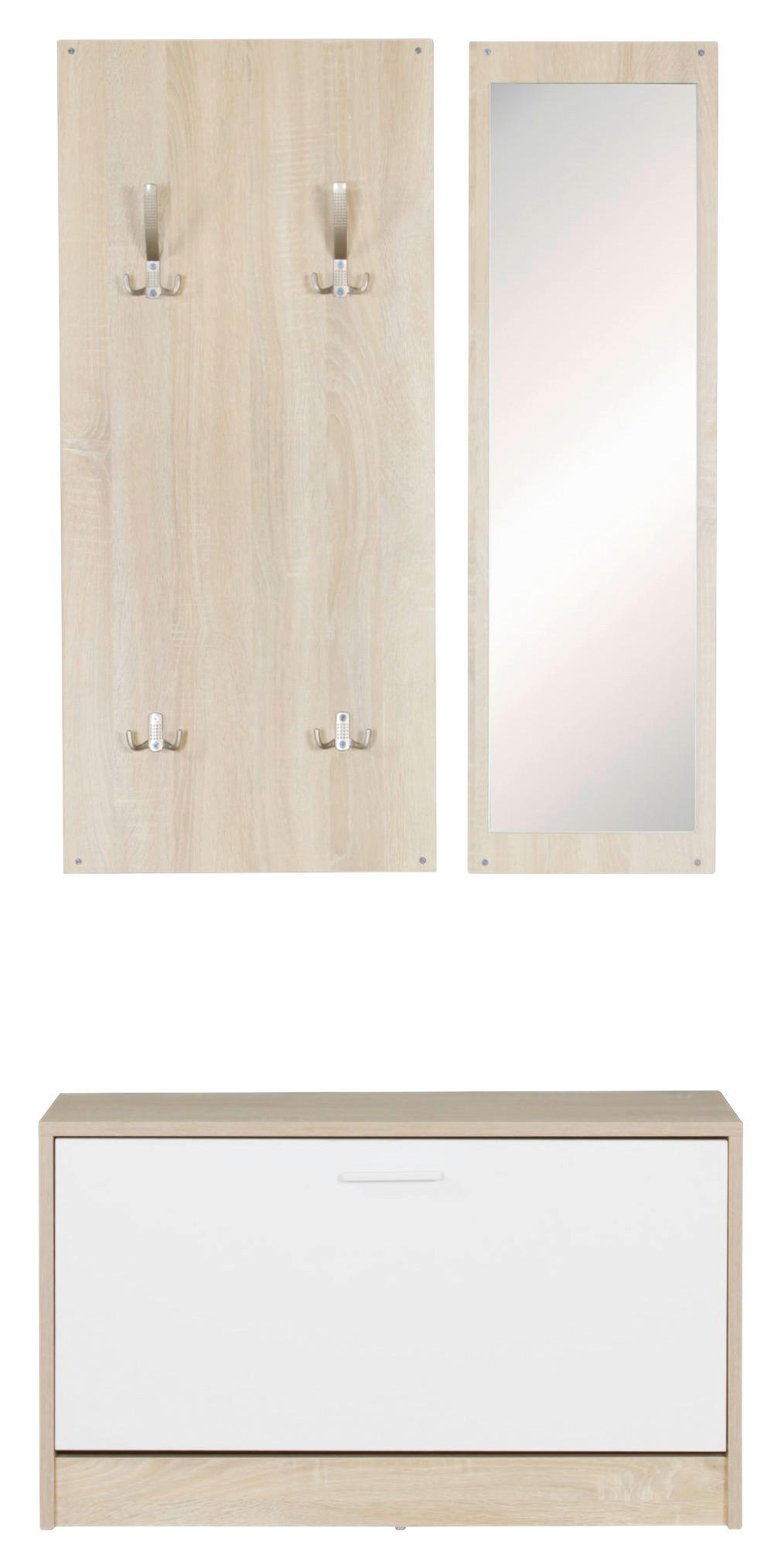 Garderobe Eiche Sonoma Nachbildung weiß B/T: ca. 80x27 cm Garderobe mit Spiegel - Eiche/weiß (80,00/27,00cm) - Wohnling