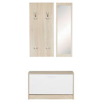 Garderobe Eiche Sonoma Nachbildung weiß B/T: ca. 80x27 cm Garderobe mit Spiegel - Eiche/weiß (80,00/27,00cm) - Wohnling