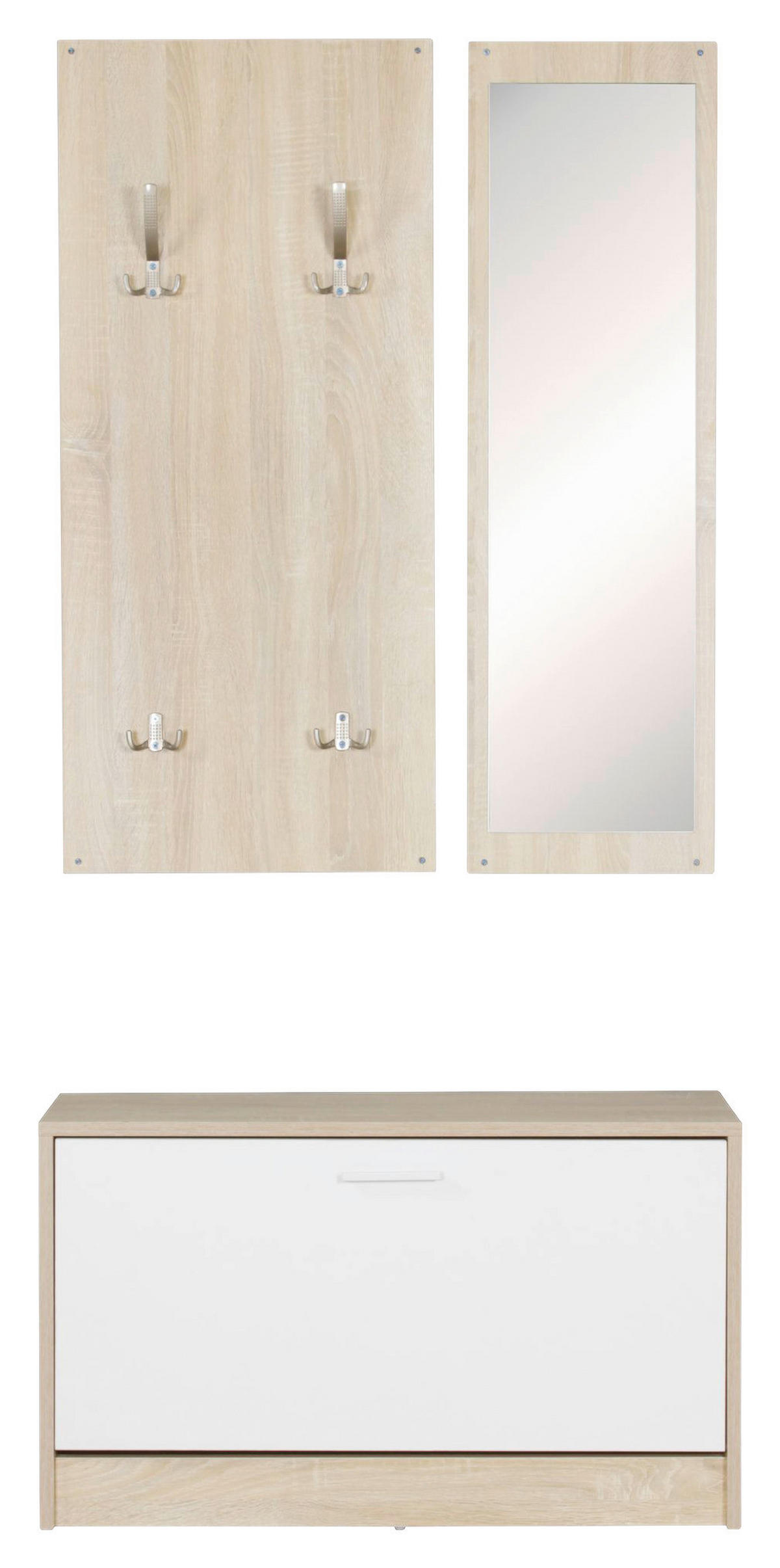 Garderobe Eiche Sonoma Nachbildung weiß B/T: ca. 80x27 cm Garderobe mit Spiegel - Eiche/weiß (80,00/27,00cm) - Wohnling