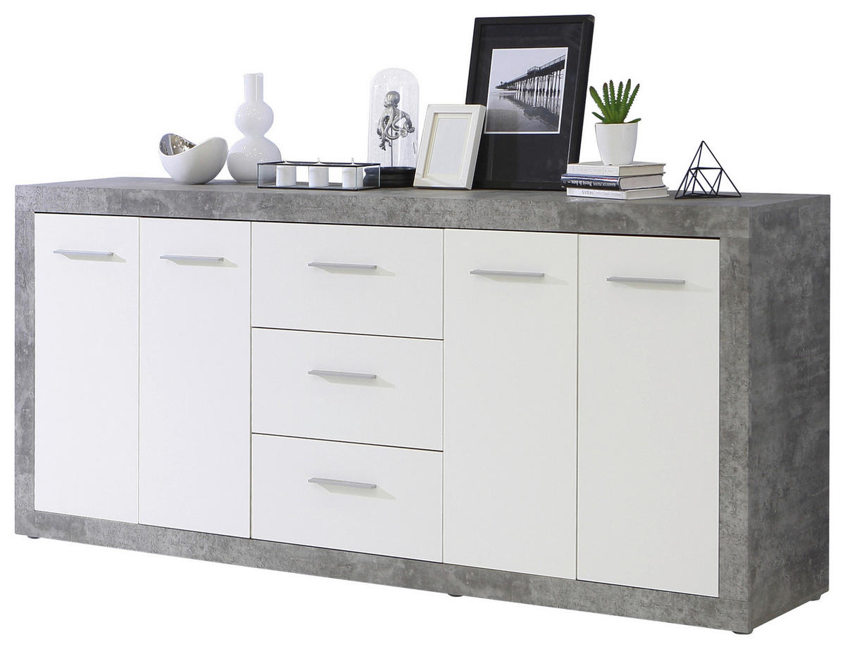 Sideboard  Beton Optik weiß B/H/T: ca. 207x92x41 cm Finley_Sideboard FEYK251-C264 - weiß (207,00/92,00/41,00cm)