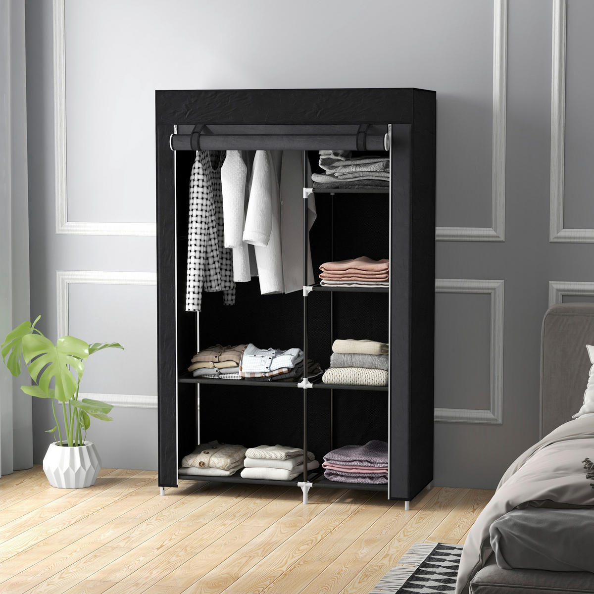 HOMCOM Kleiderschrank schwarz Polypropylen B/H/L: ca. 43x103x162,5 cm Stoffschrank - schwarz (162,50/43,00/103,00cm) - HOMCOM