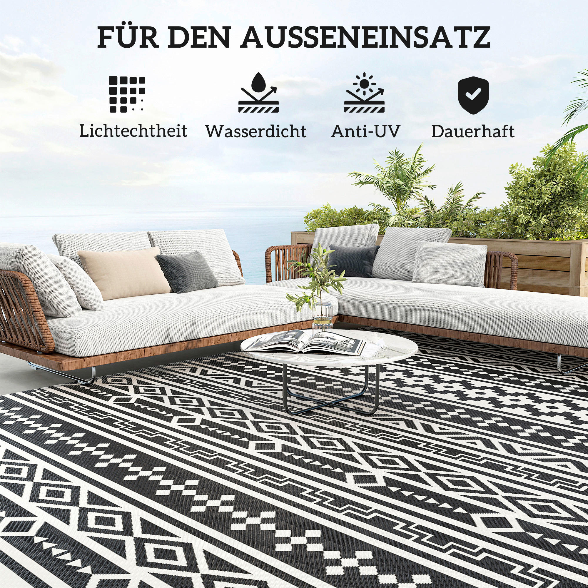 Outsunny Outdoor-Teppich schwarz B/H/L: ca. 274x0,3x548 cm Outdoorteppich - weiß/schwarz (548,00/274,00/0,30cm) - Outsunny
