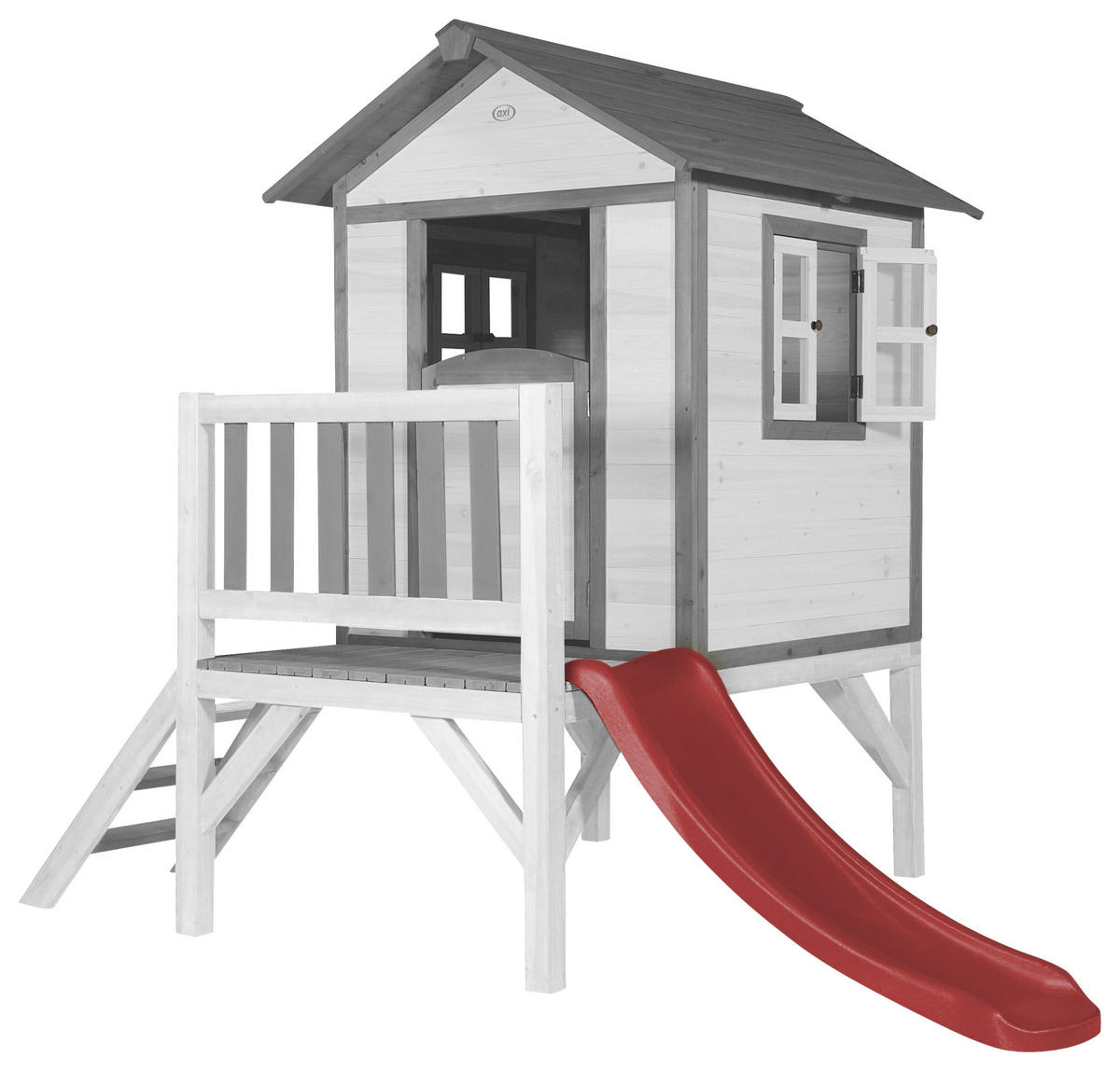 AXI Spielhaus Lodge XL grau B/H/T: ca. 240x189x167 cm Lodge XL - weiß/rot (240,00/189,00/167,00cm) - AXI