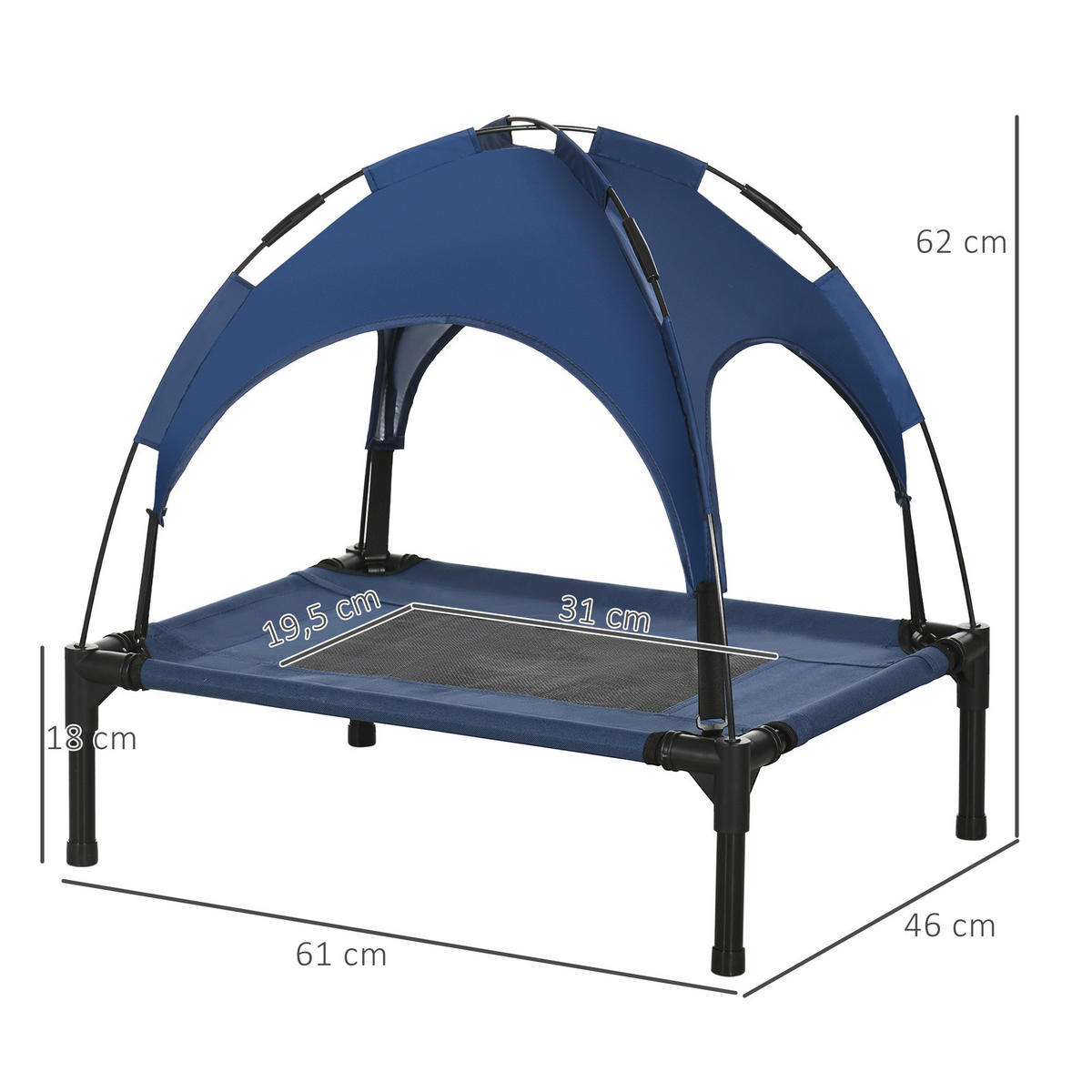 PawHut Hunde-Zubehör dunkelblau Edelstahl B/H/L: ca. 46x61x62 cm Hundebett - schwarz/dunkelblau (62,00/46,00/61,00cm) - PawHut