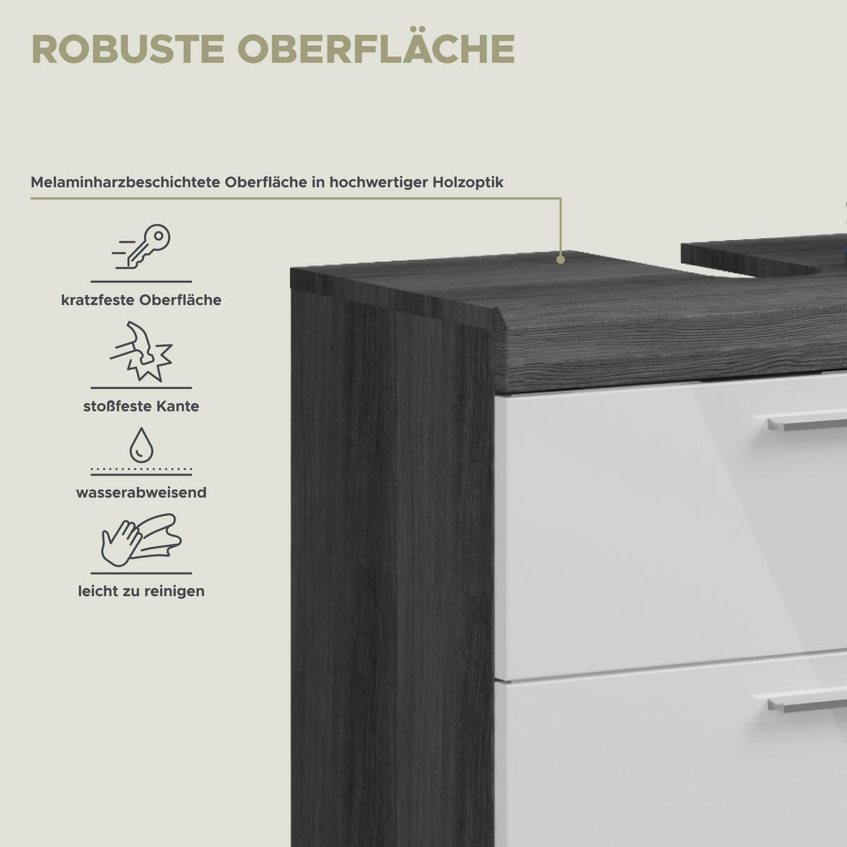 Waschbeckenunterschrank Scout Rauchsilber Nachbildung weiß Hochglanz B/H/T: ca. 60x56x34 cm Scout - weiß (60,00/56,00/34,00cm) - xonox.home