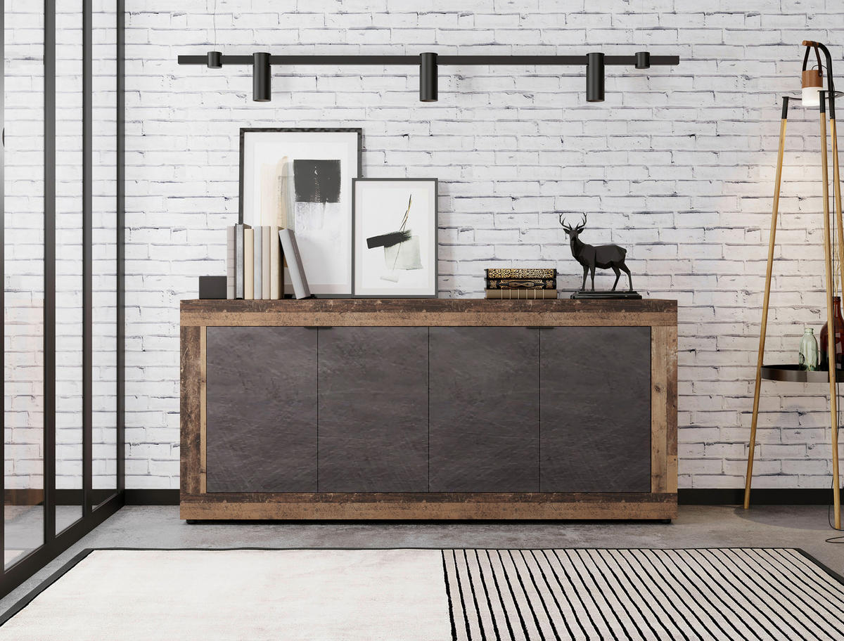 Kommode LUNEA Eiche Old Wood dunkel Nachbildung Eiche Matera Nachbildung B/H/T: ca. 180x86x41,7 cm LUNEA - Eiche (180,00/86,00/41,70cm) - WIPMEB