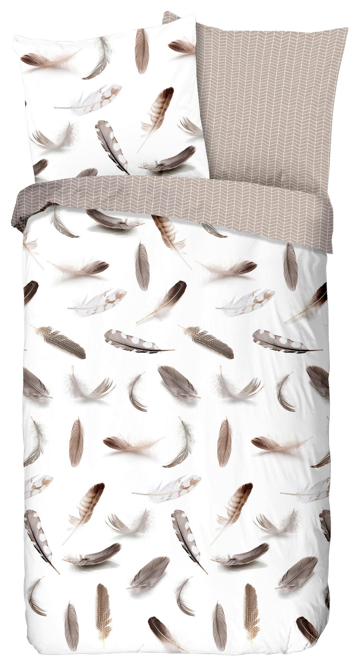 Baumwoll Bettwäsche Feathers Flanell Feathers - braun/weiß (135,00/200,00cm) - Good Morning