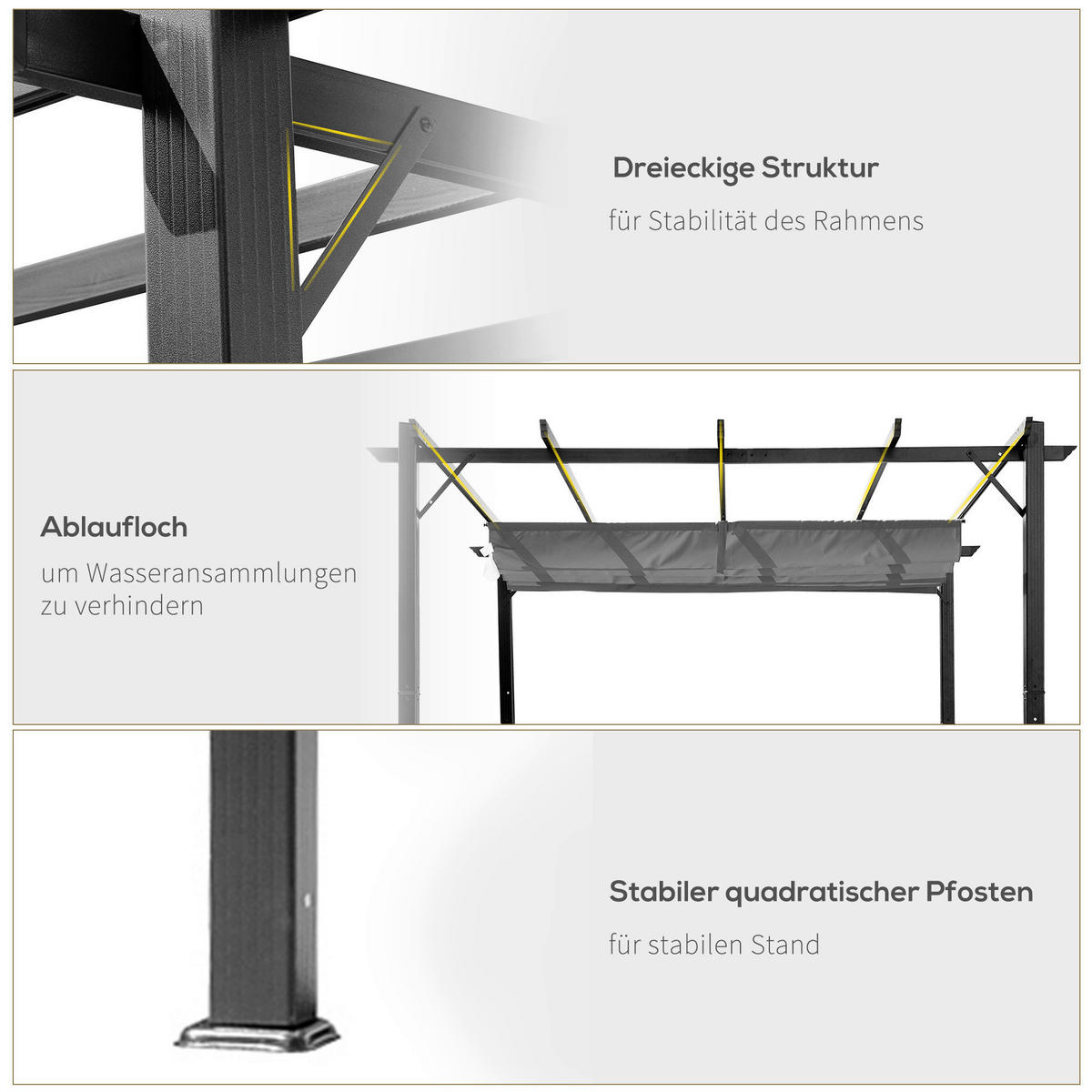 Outsunny Pergola mit Schiebedach grau Aluminium B/H/L: ca. 300x223x300 cm Pergola mit Schiebedach - kaffee/grau (300,00/300,00/223,00cm) - Outsunny