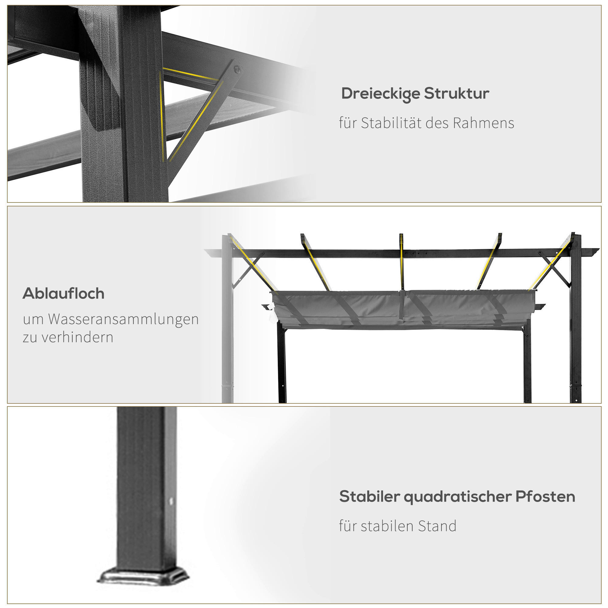 Outsunny Pergola mit Schiebedach grau Al...