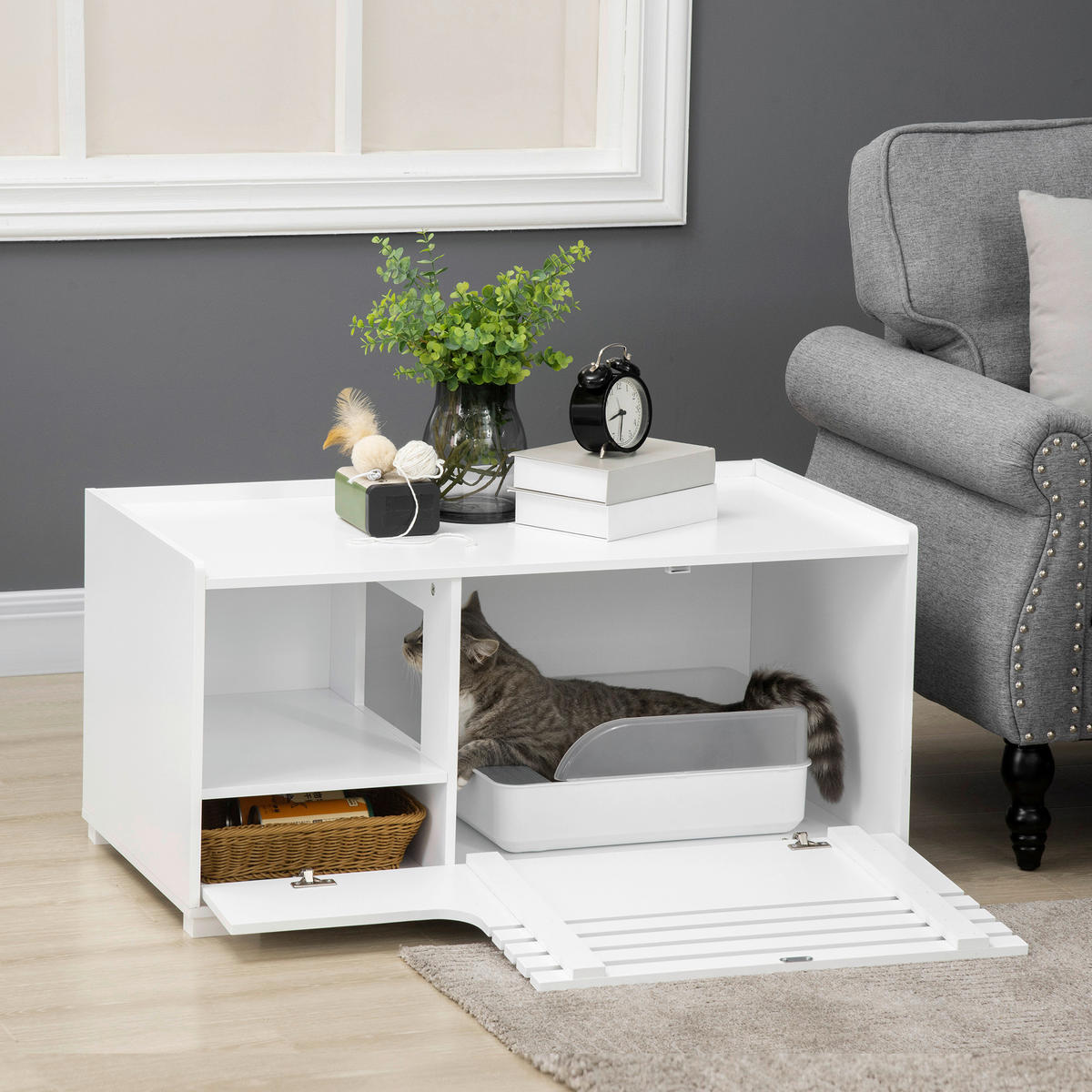 PawHut Katzen-Zubehör weiß Edelstahl B/H/L: ca. 48x90x43,5 cm Katzentoilett - weiß (43,50/48,00/90,00cm) - PawHut