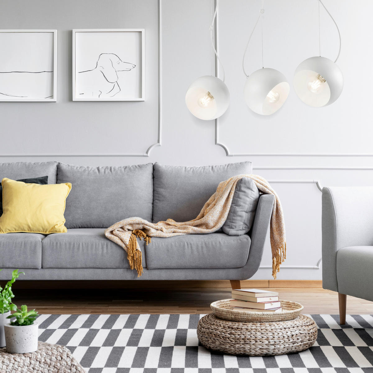 Lamkur Pendelleuchte INEZ 37448 weiß Stahl H/L: ca. 70x70 cm E27 3 Brennstellen Inez - weiß (70,00cm) - Lamkur