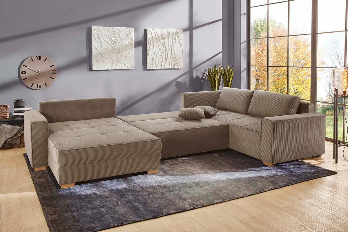 Wohnlandschaft taupe Microfaser B/H/T: ca. 379x86x227 cm Brixen_Wohnlandschaft - taupe (379,00/86,00/227,00cm)
