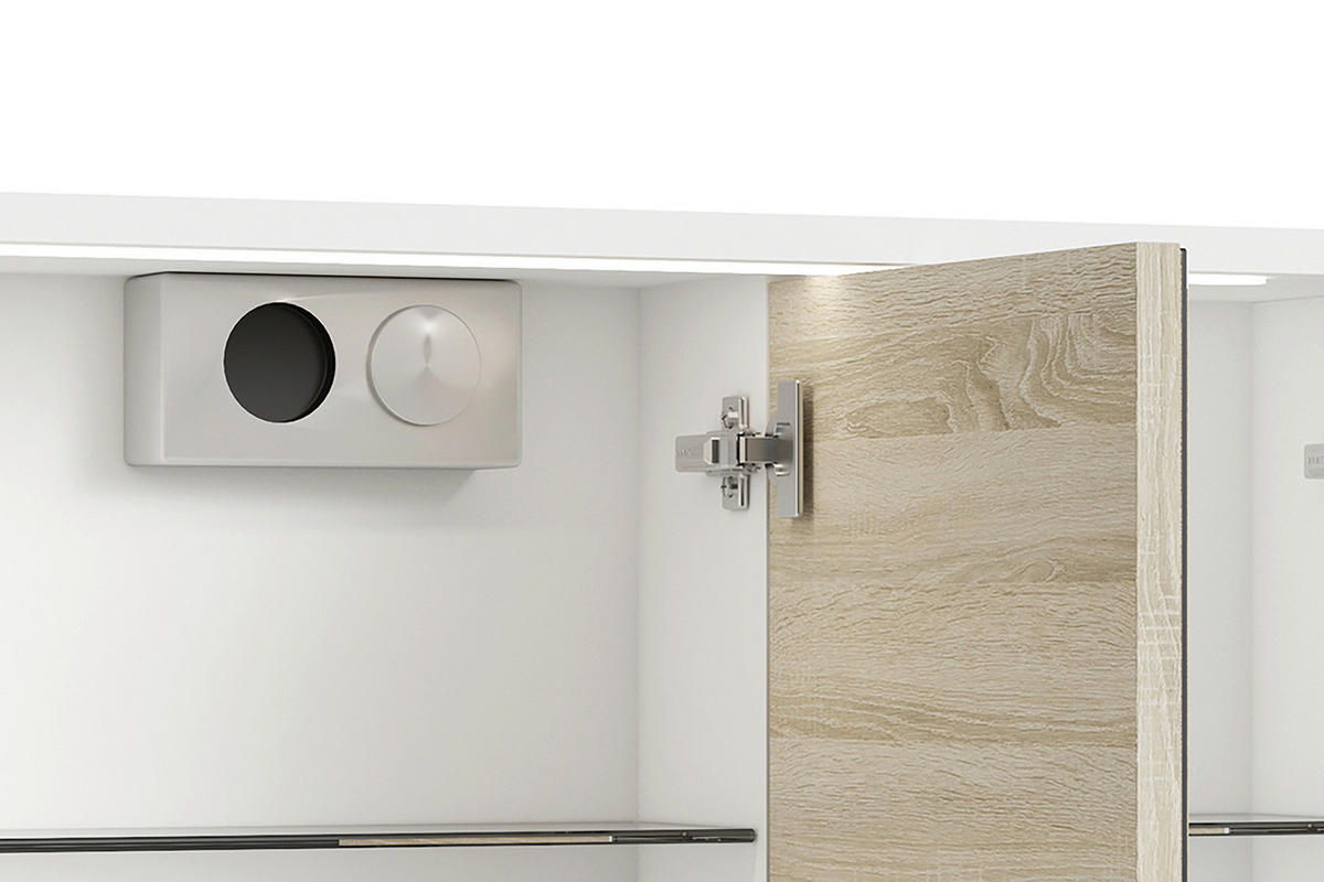 Spiegelschrank MARINO weiß matt Eiche Sonoma Nachbildung B/H/T: ca. 80x60x20 cm MARINO - Eiche/weiß (80,00/60,00/20,00cm) - byLIVING