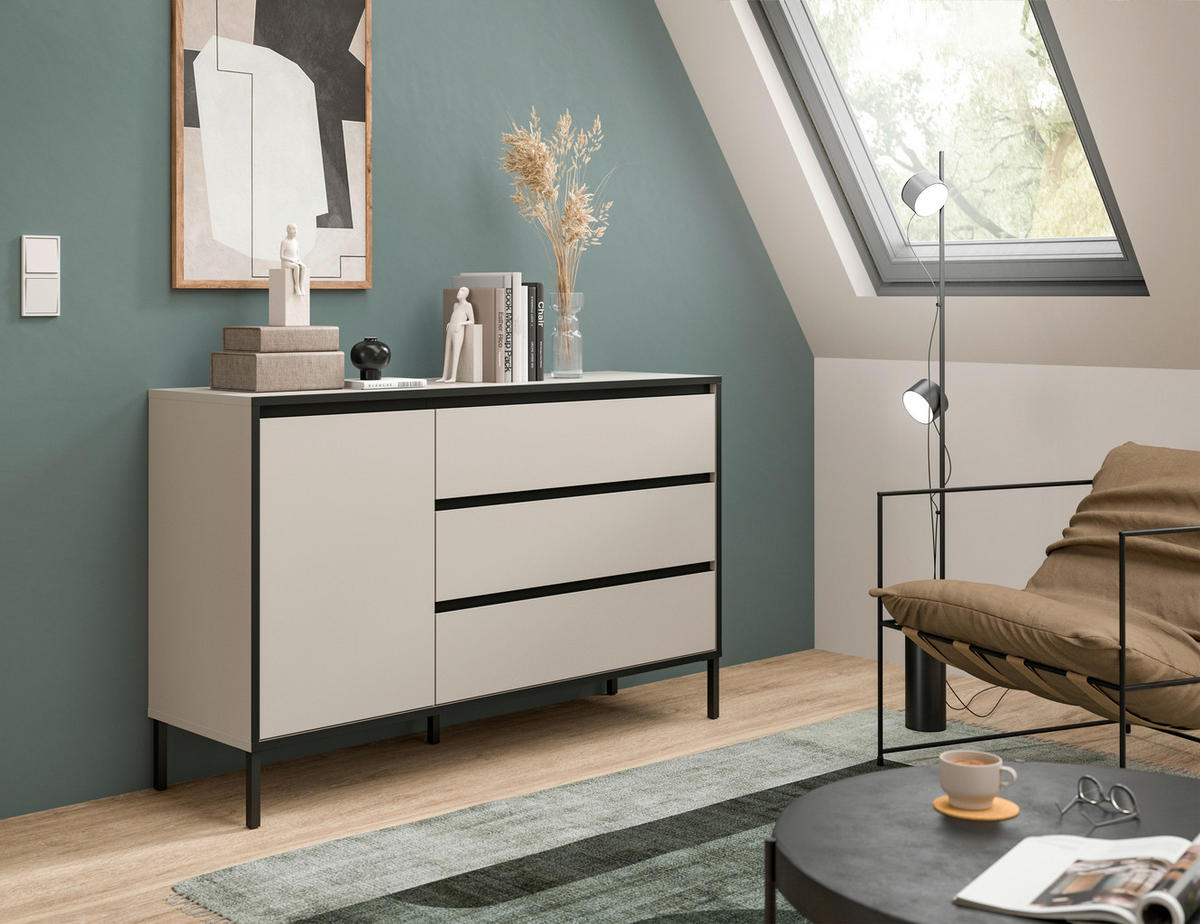 Sideboard Tron Kaschmirgrau Nachbildung schwarz B/H/T: ca. 136x83x38 cm Tron - schwarz (136,00/83,00/38,00cm) - xonox.home